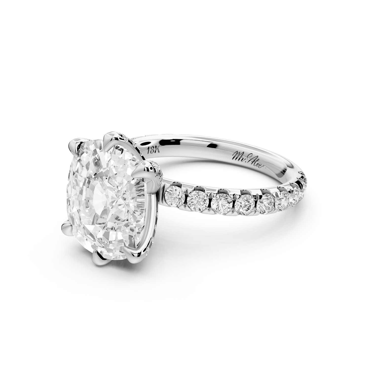 Elise - 5ct platinum ecushion diamond 6 - Talon Prong Diamond Crown with Pavé Engagement Ring - Mr. Alex Jewelry