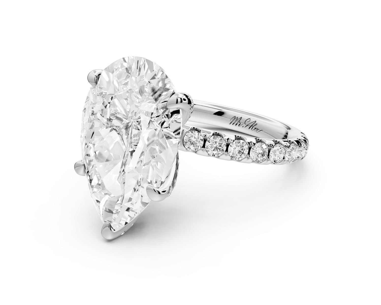 Elise - 5ct platinum pear diamond 6 - Talon Prong Diamond Crown with Pavé Engagement Ring - Mr. Alex Jewelry