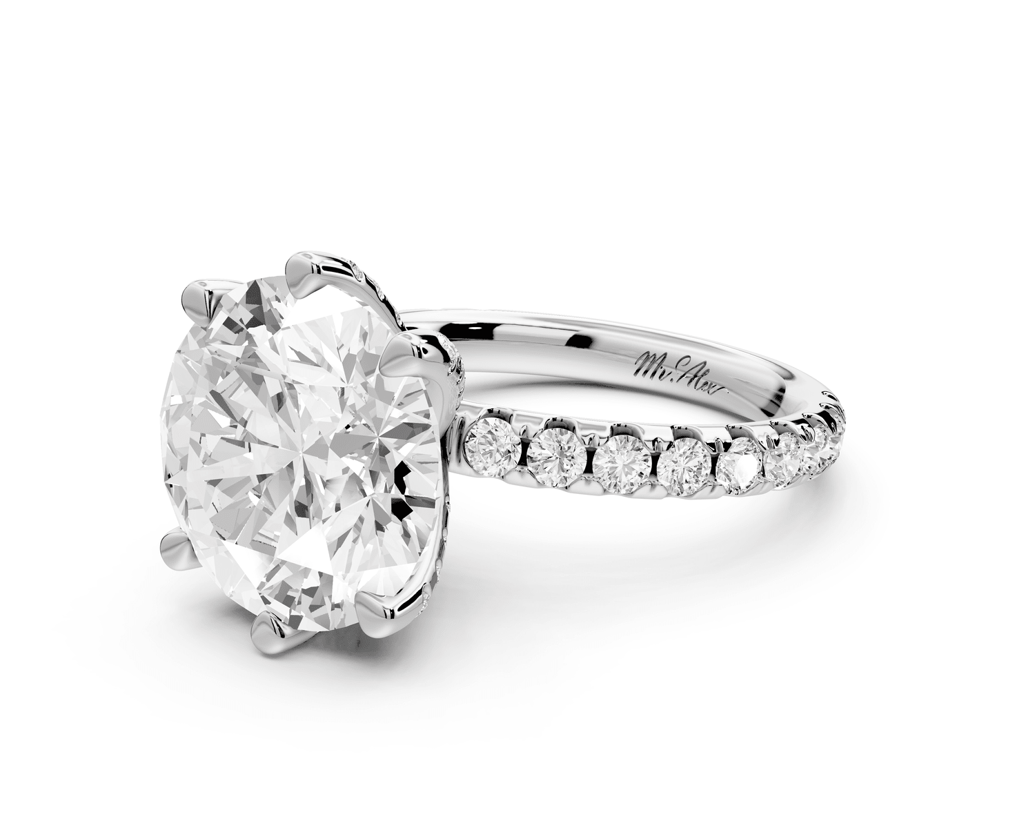 Elise - 5ct platinum round diamond 6 - Talon Prong Diamond Crown with Pavé Engagement Ring - Mr. Alex Jewelry