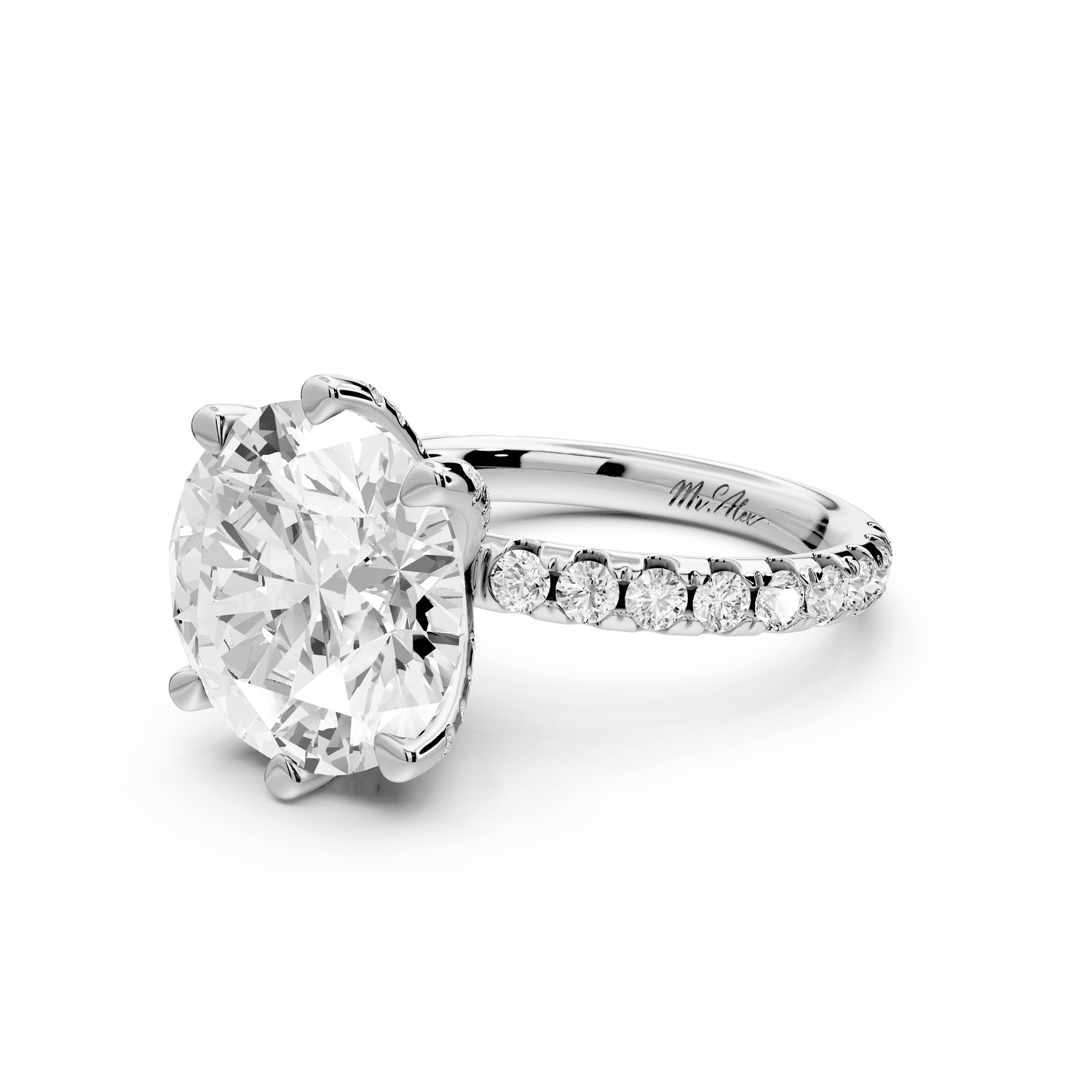 Elise - 5ct platinum round diamond 6 - Talon Prong Diamond Crown with Pavé Engagement Ring - Mr. Alex Jewelry