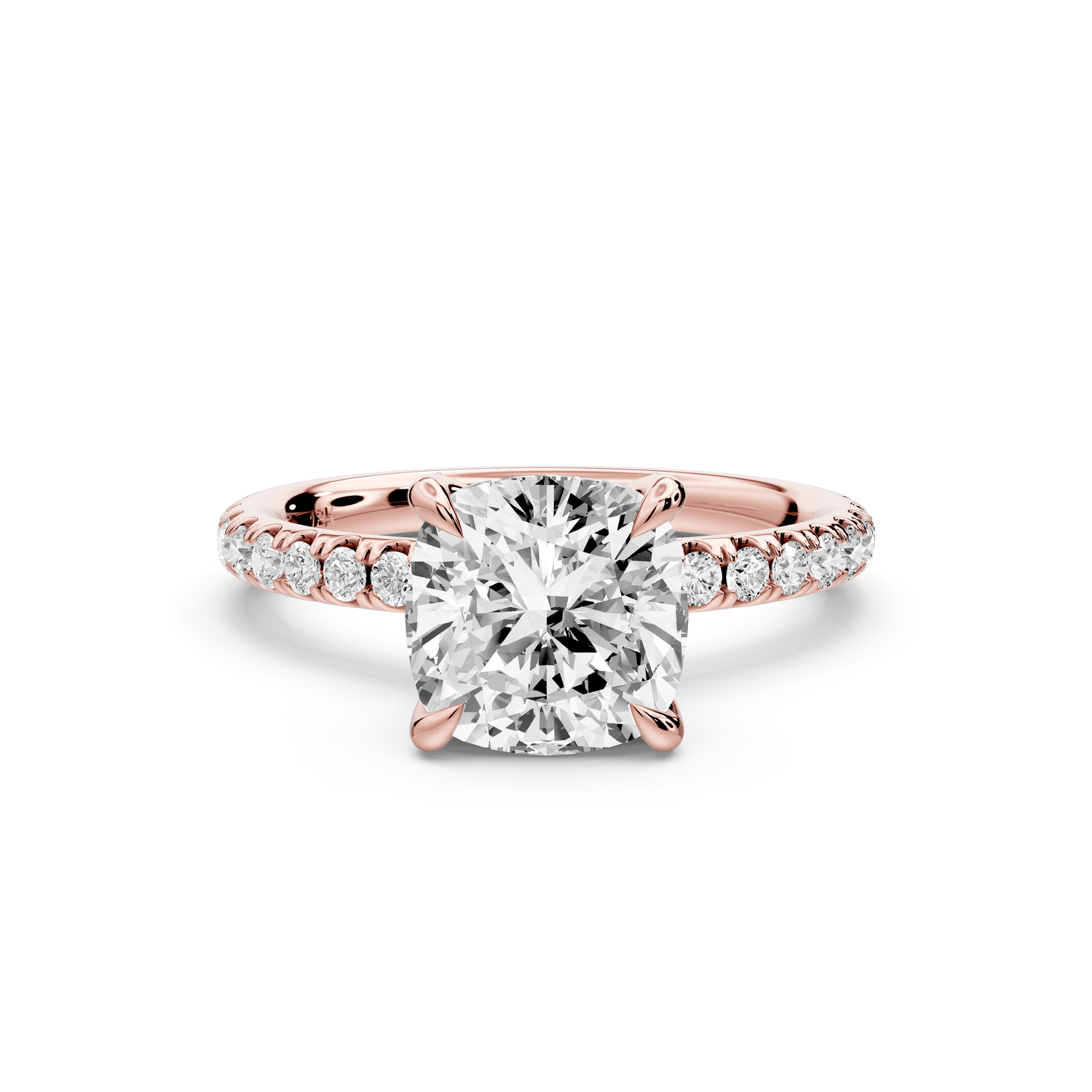 Elissa - 2ct 14k rose gold Cushion Classic Solitaire Engagement Ring with Shared-Prong Pavé Band - Mr. Alex Jewelry