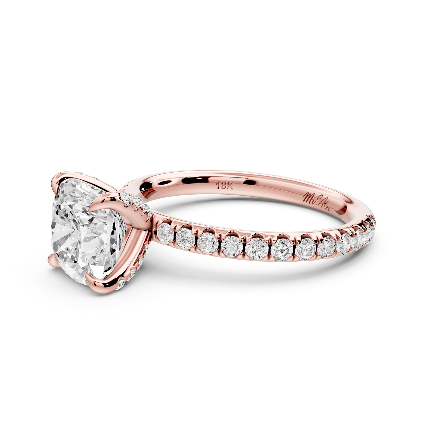 Elissa - 2ct 14k rose gold Cushion Classic Solitaire Engagement Ring with Shared-Prong Pavé Band - Mr. Alex Jewelry