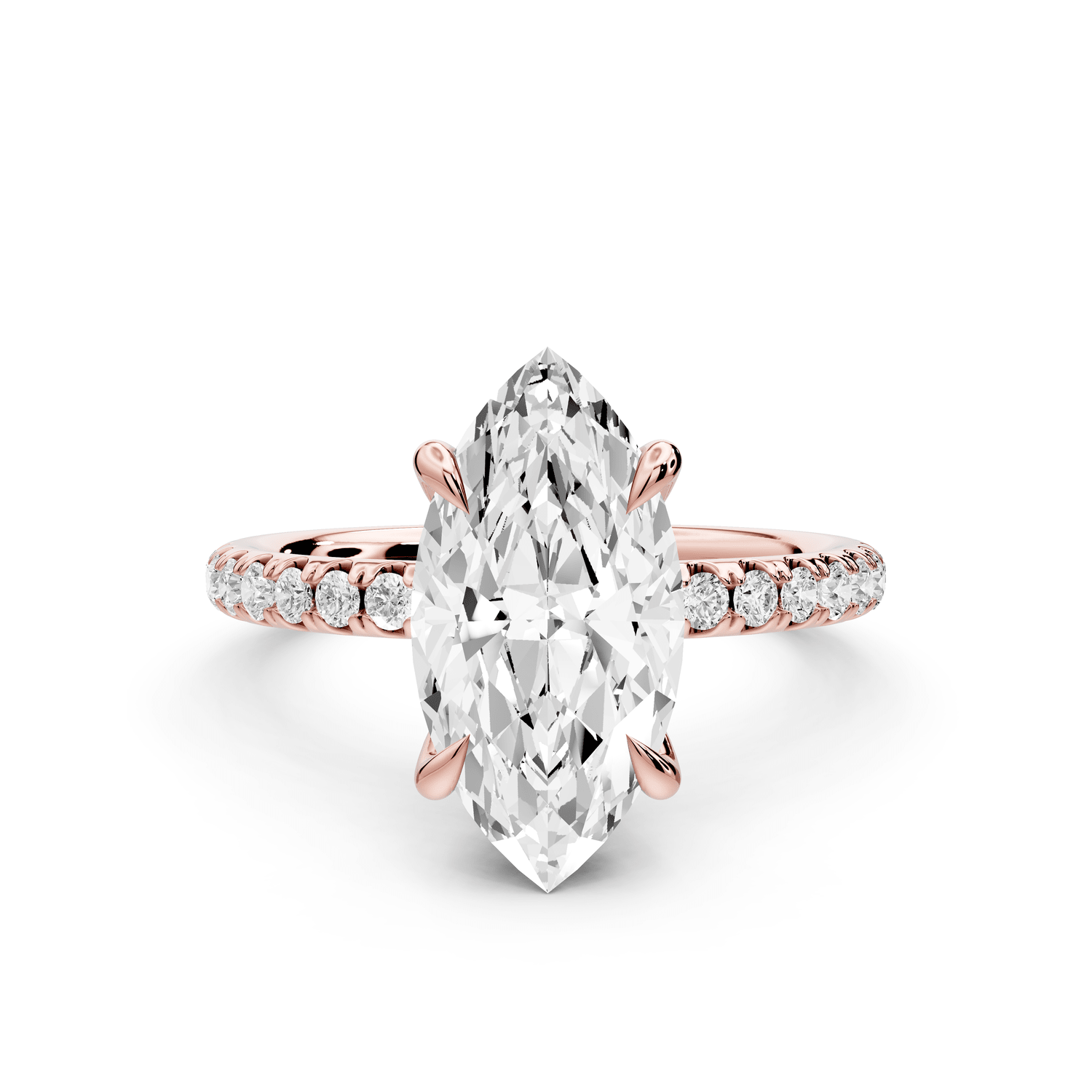 Elissa - 2ct 14k rose gold Marquise Classic Solitaire Engagement Ring with Shared-Prong Pavé Band - Mr. Alex Jewelry