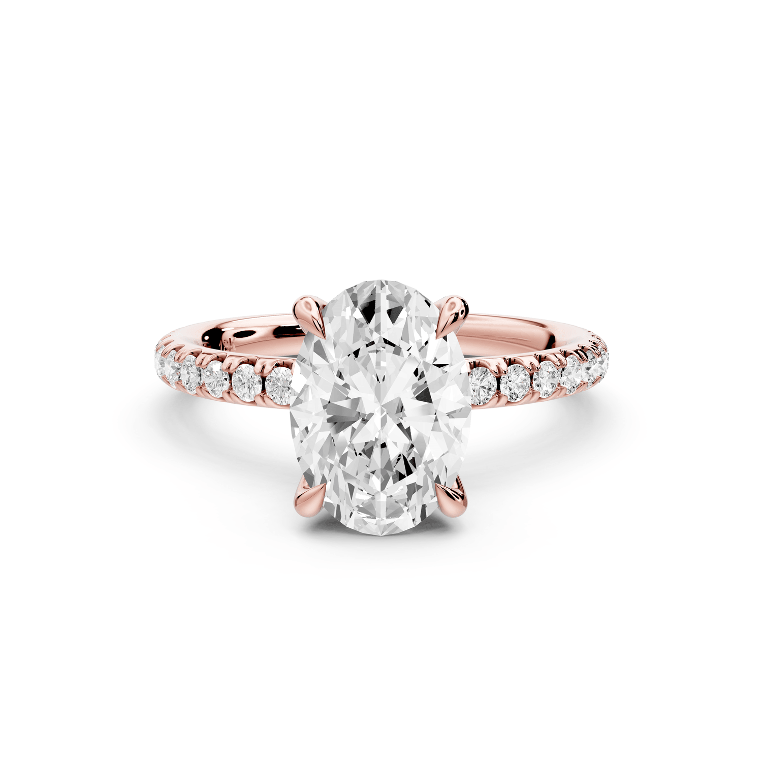 Elissa - 2ct 14k rose gold Oval Classic Solitaire Engagement Ring with Shared-Prong Pavé Band - Mr. Alex Jewelry