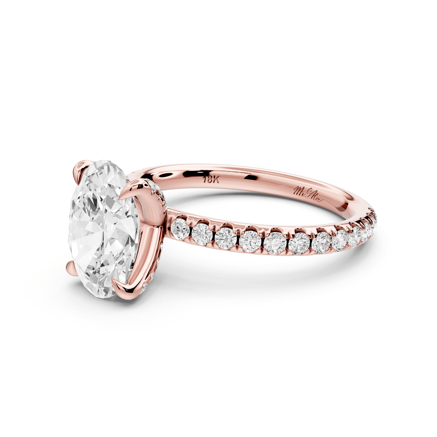 Elissa - 2ct 14k rose gold Oval Classic Solitaire Engagement Ring with Shared-Prong Pavé Band - Mr. Alex Jewelry