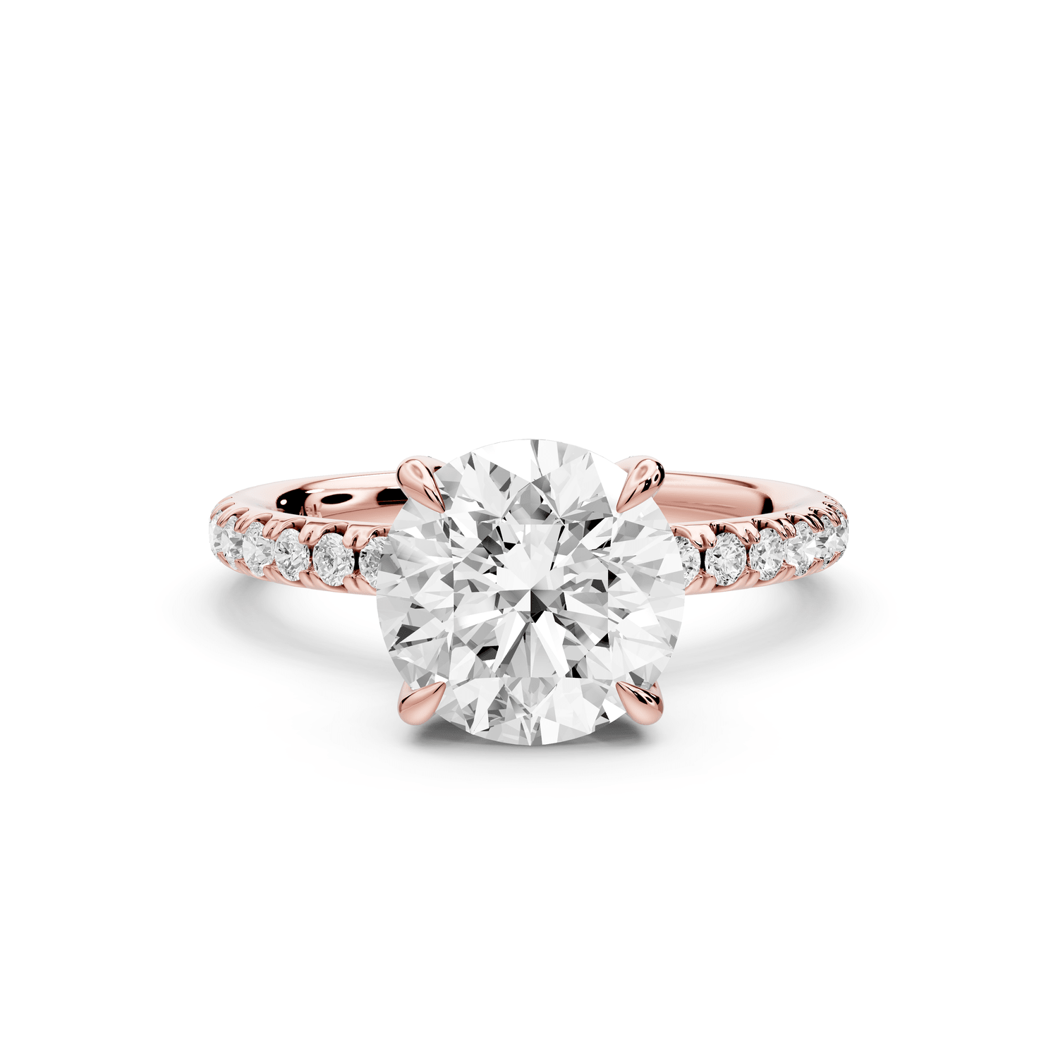 Elissa - 2ct 14k rose gold Round Classic Solitaire Engagement Ring with Shared-Prong Pavé Band - Mr. Alex Jewelry