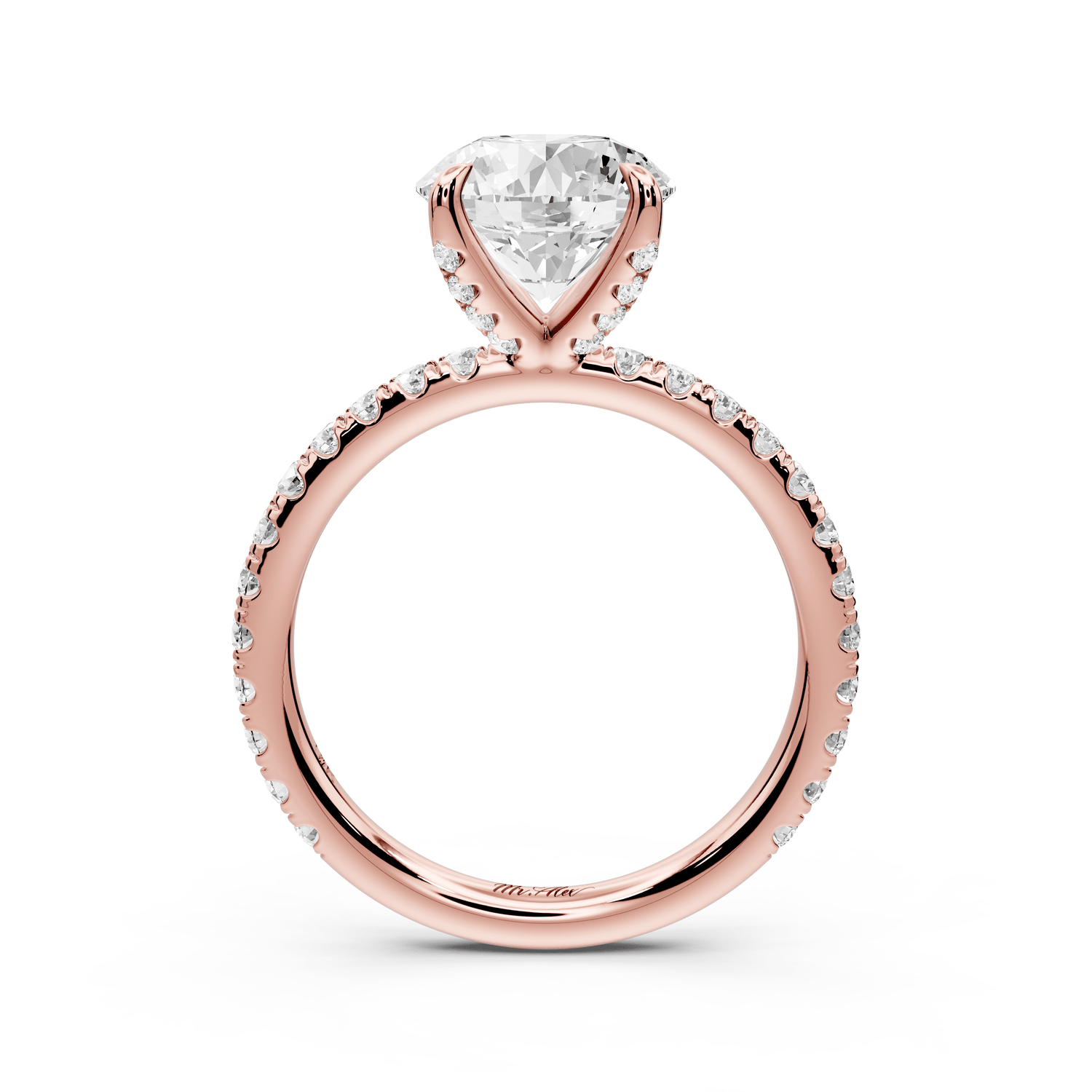 Elissa - 2ct 14k rose gold Round Classic Solitaire Engagement Ring with Shared-Prong Pavé Band - Mr. Alex Jewelry