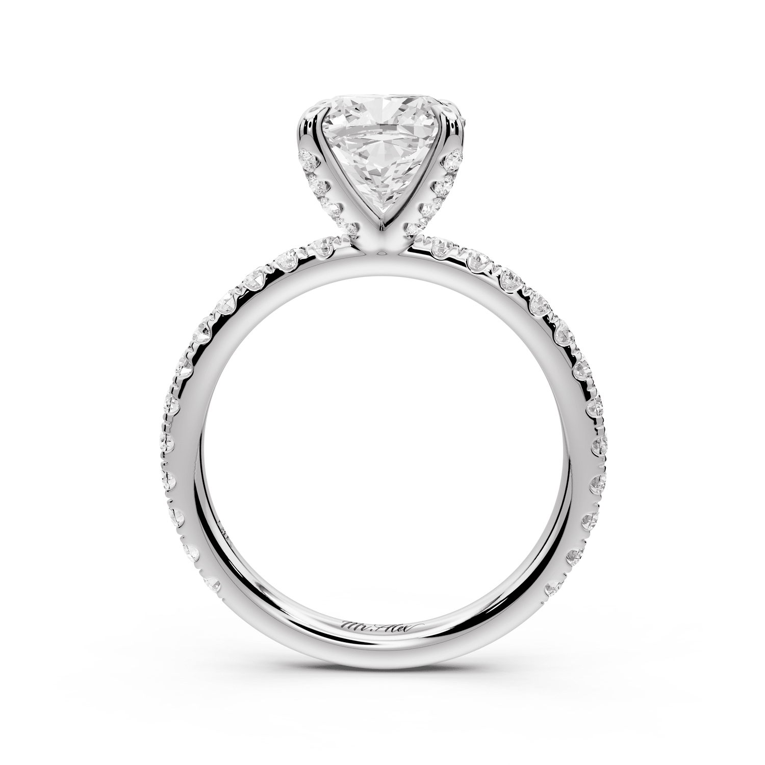Elissa - 2ct 14k white gold Cushion Classic Solitaire Engagement Ring with Shared-Prong Pavé Band - Mr. Alex Jewelry