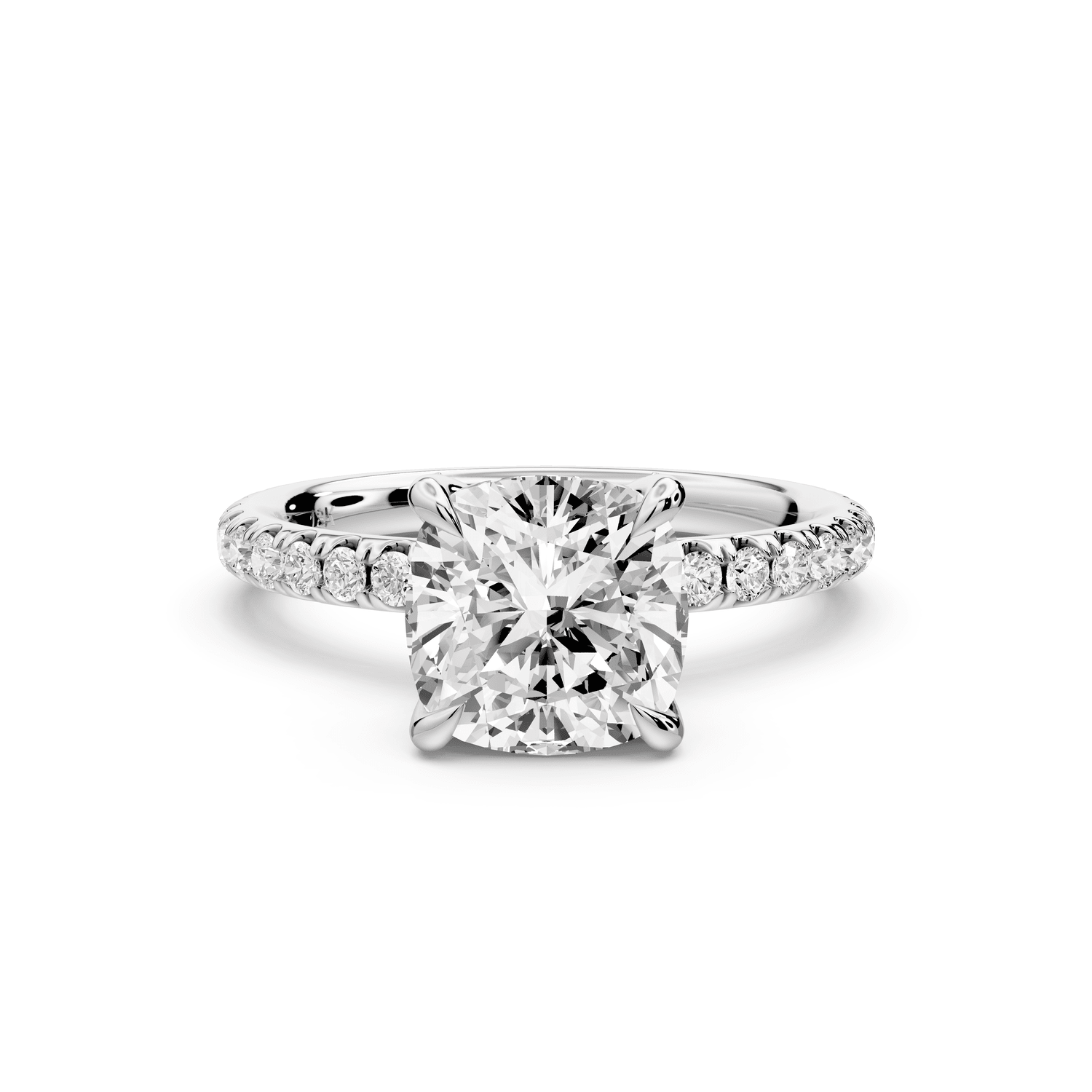 Elissa - 2ct 14k white gold Cushion Classic Solitaire Engagement Ring with Shared-Prong Pavé Band - Mr. Alex Jewelry