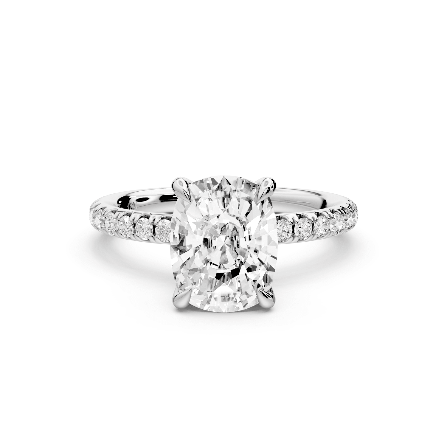 Elissa - 2ct 14k white gold Ecushion Classic Solitaire Engagement Ring with Shared-Prong Pavé Band - Mr. Alex Jewelry