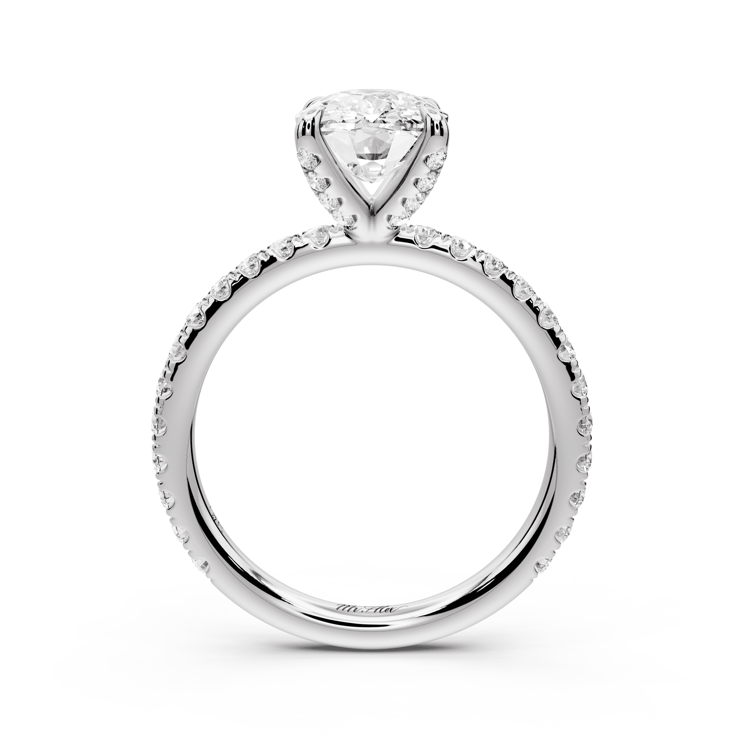 Elissa - 2ct 14k white gold Ecushion Classic Solitaire Engagement Ring with Shared-Prong Pavé Band - Mr. Alex Jewelry