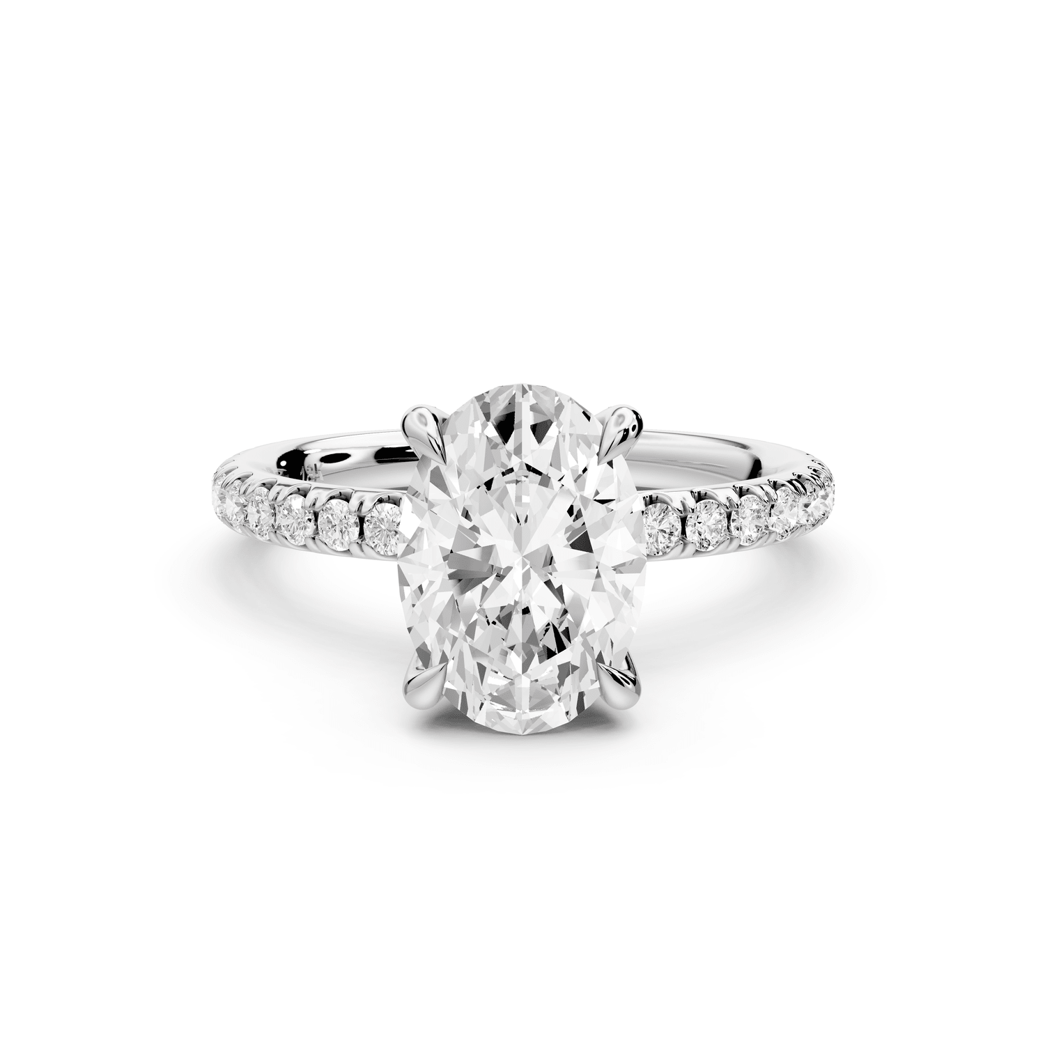 Elissa - 2ct 14k white gold Oval Classic Solitaire Engagement Ring with Shared-Prong Pavé Band - Mr. Alex Jewelry