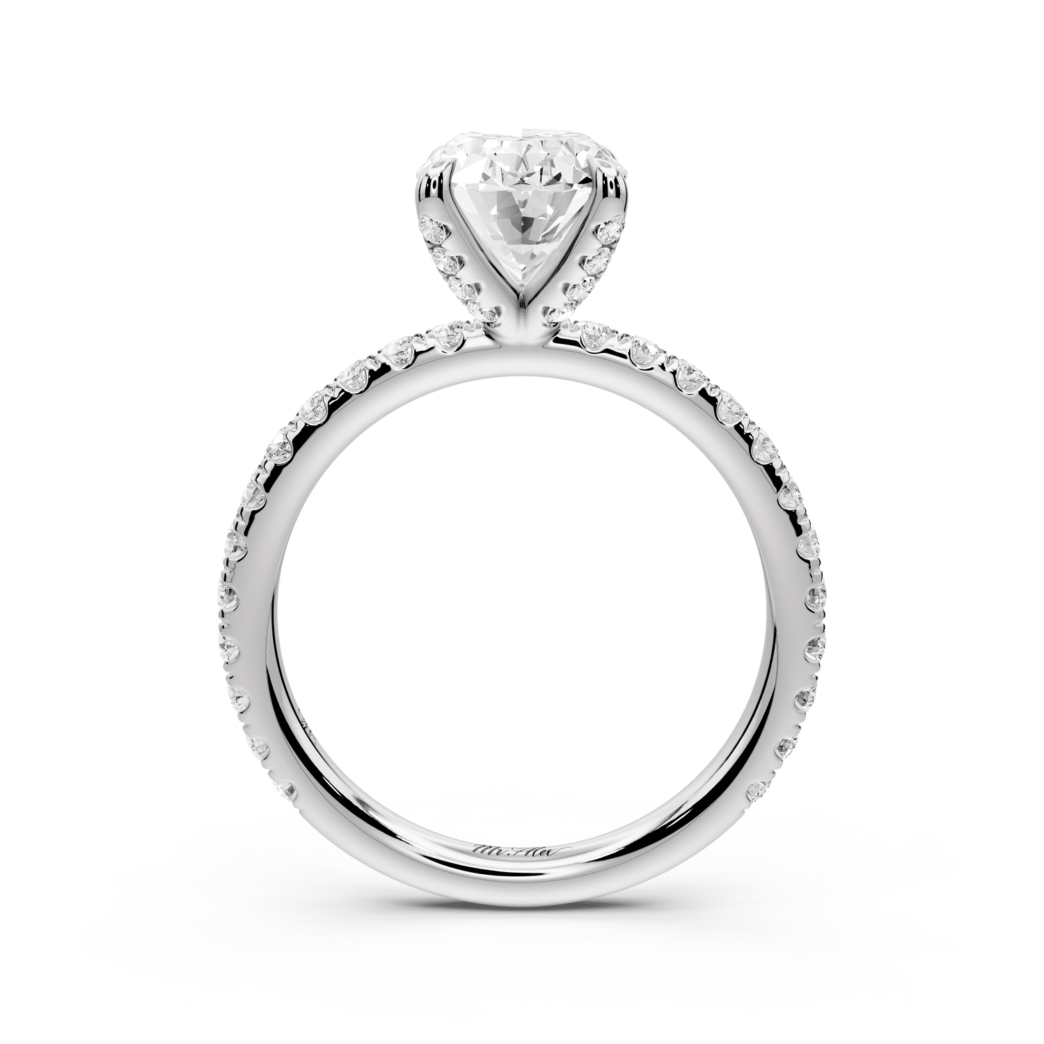 Elissa - 2ct 14k white gold Oval Classic Solitaire Engagement Ring with Shared-Prong Pavé Band - Mr. Alex Jewelry
