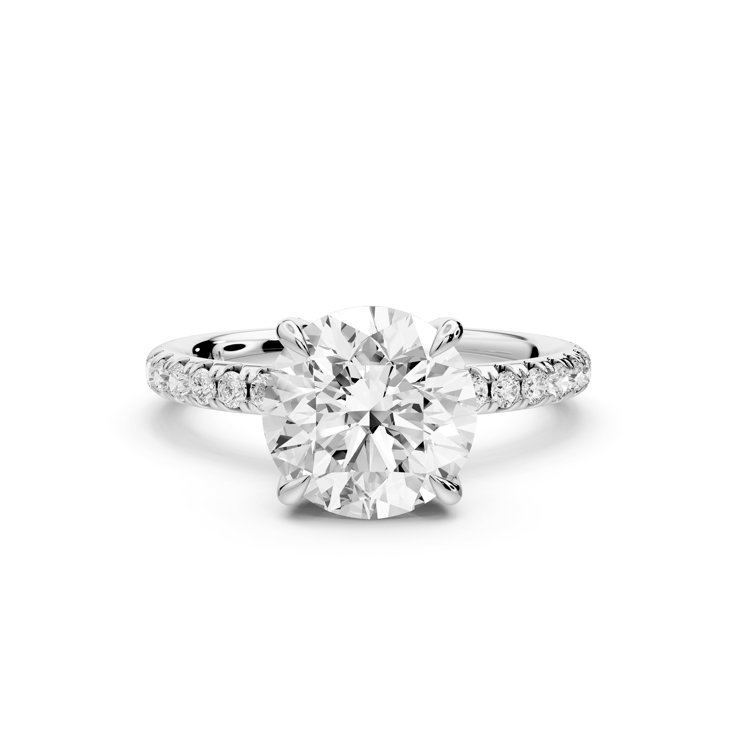 Elissa - 2ct 14k white gold Round Classic Solitaire Engagement Ring with Shared-Prong Pavé Band - Mr. Alex Jewelry
