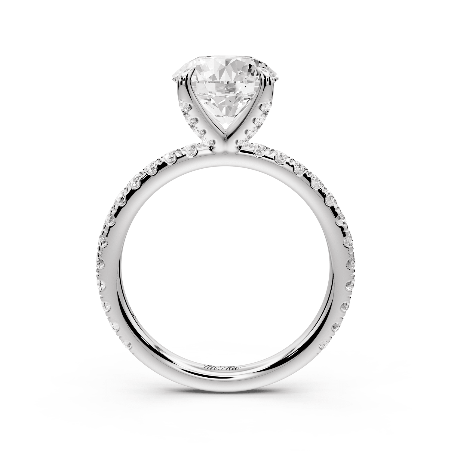 Elissa - 2ct 14k white gold Round Classic Solitaire Engagement Ring with Shared-Prong Pavé Band - Mr. Alex Jewelry