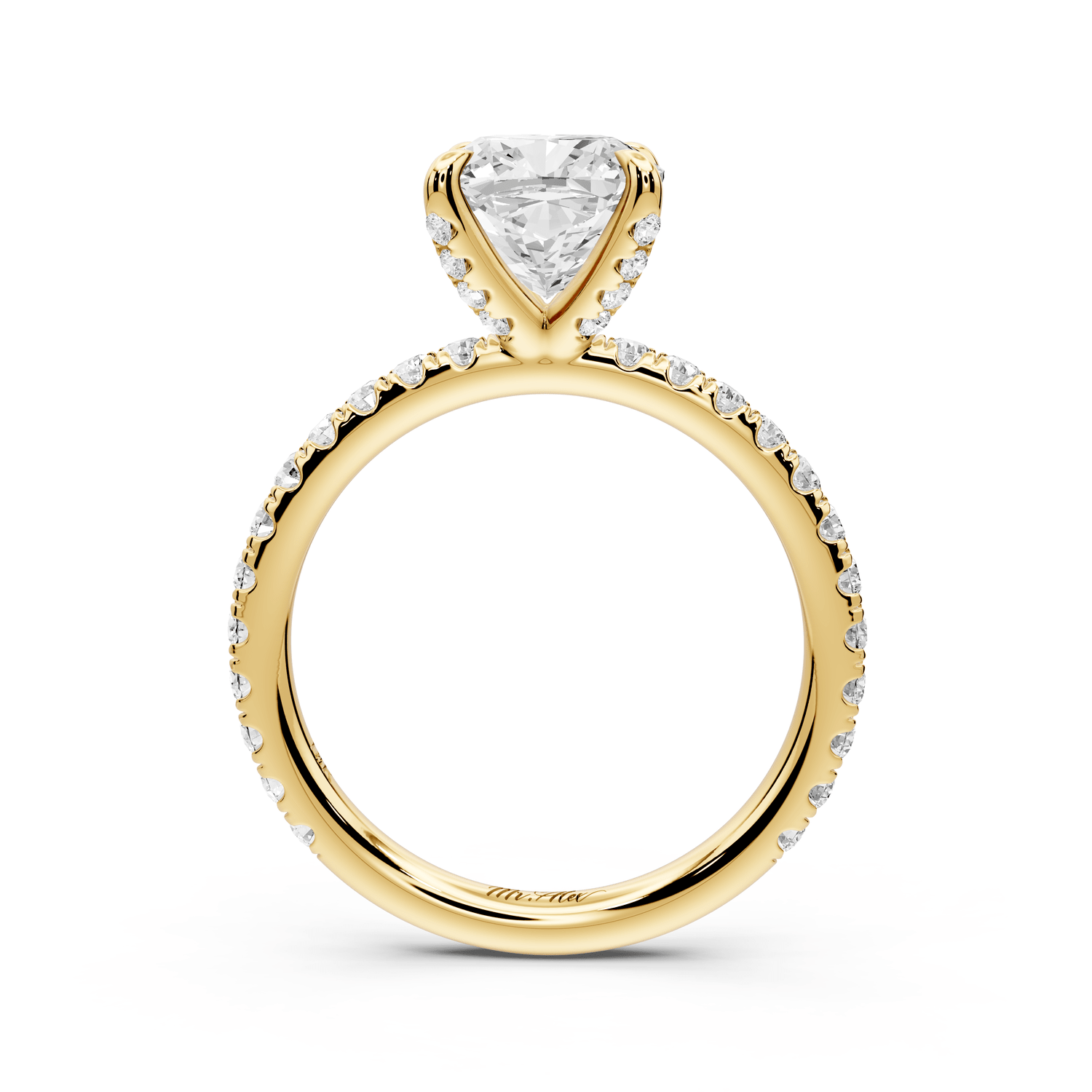 Elissa - 2ct 14k yellow gold Cushion Classic Solitaire Engagement Ring with Shared-Prong Pavé Band - Mr. Alex Jewelry