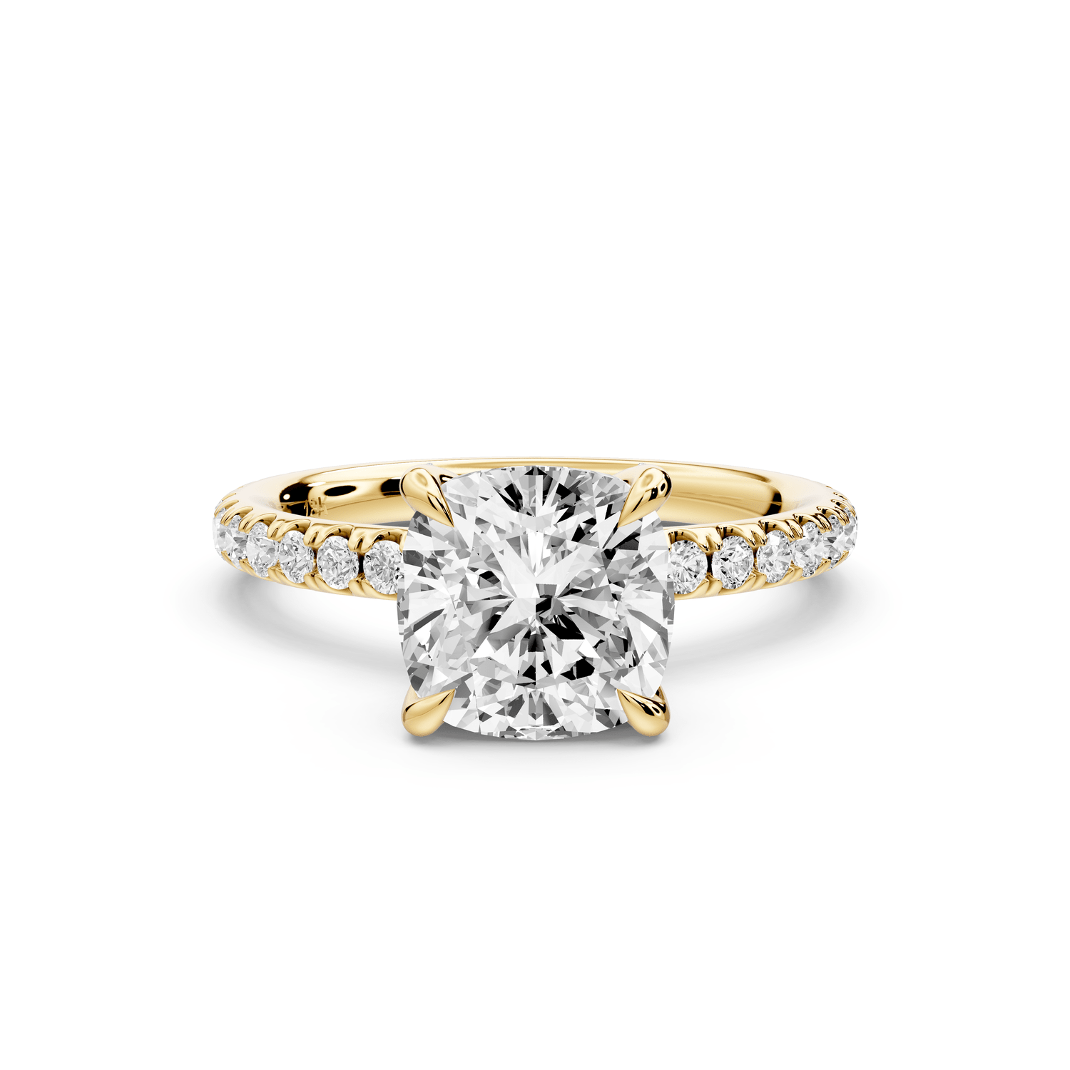 Elissa - 2ct 14k yellow gold Cushion Classic Solitaire Engagement Ring with Shared-Prong Pavé Band - Mr. Alex Jewelry