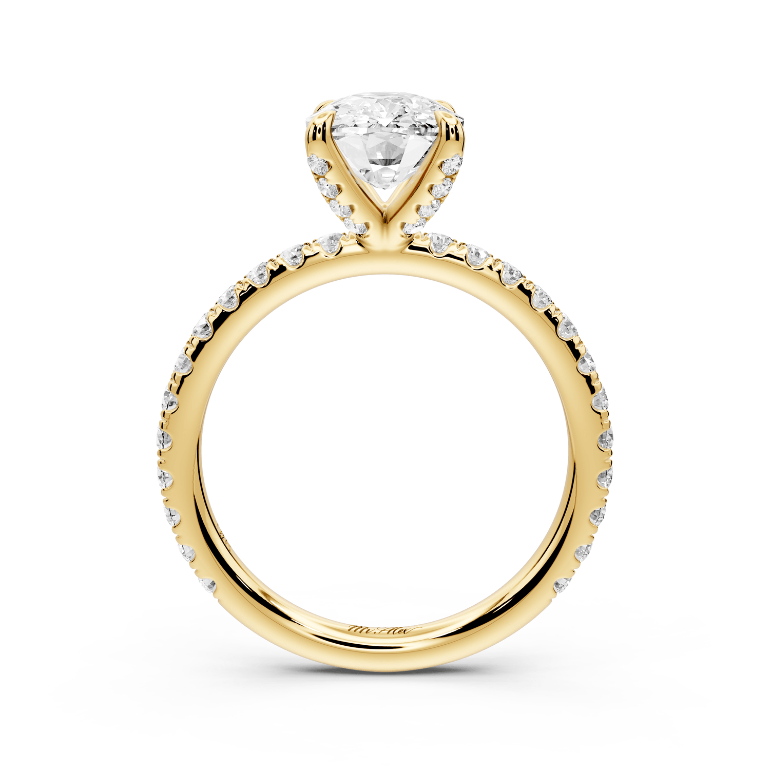 Elissa - 2ct 14k yellow gold Ecushion Classic Solitaire Engagement Ring with Shared-Prong Pavé Band - Mr. Alex Jewelry