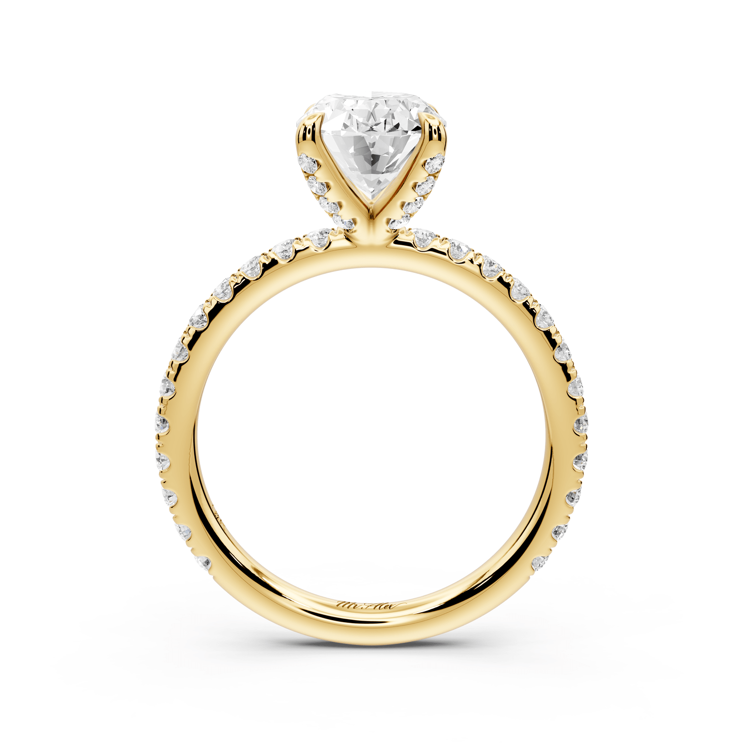 Elissa - 2ct 14k yellow gold Oval Classic Solitaire Engagement Ring with Shared-Prong Pavé Band - Mr. Alex Jewelry