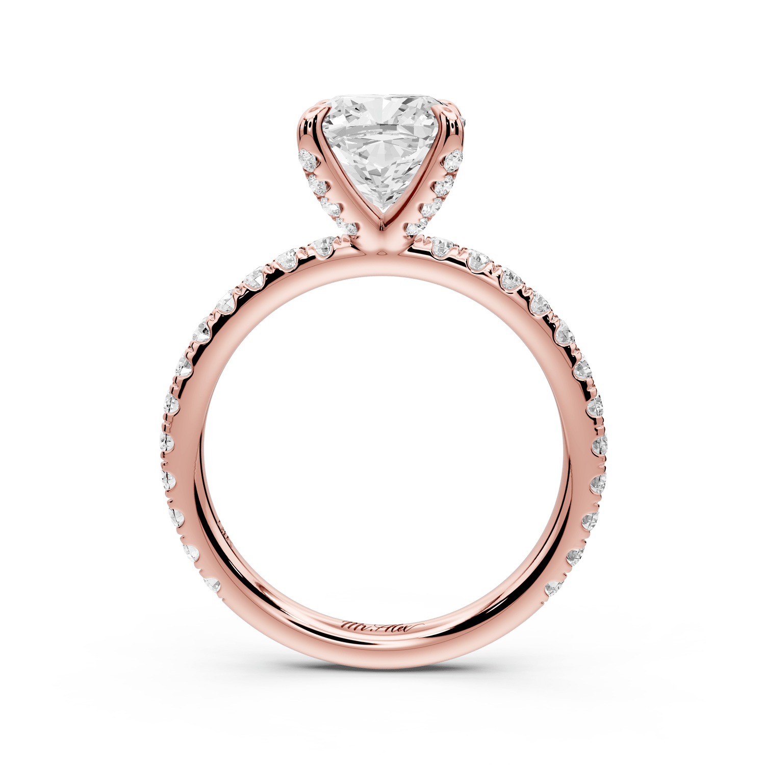 Elissa - 2ct 18k rose gold Cushion Classic Solitaire Engagement Ring with Shared-Prong Pavé Band - Mr. Alex Jewelry