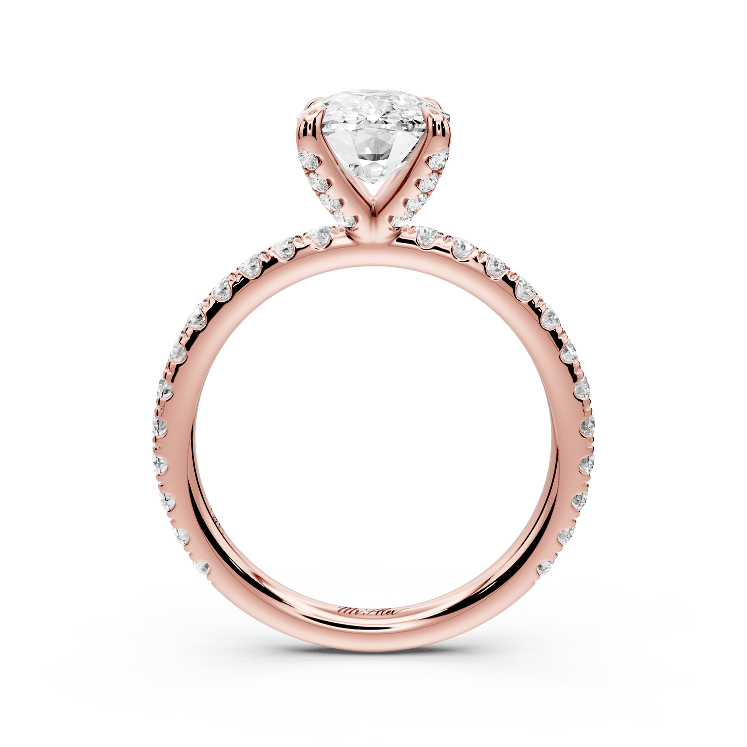Elissa - 2ct 18k rose gold Ecushion Classic Solitaire Engagement Ring with Shared-Prong Pavé Band - Mr. Alex Jewelry