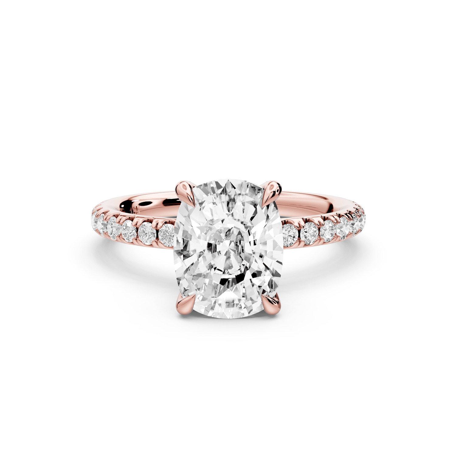 Elissa - 2ct 18k rose gold Ecushion Classic Solitaire Engagement Ring with Shared-Prong Pavé Band - Mr. Alex Jewelry