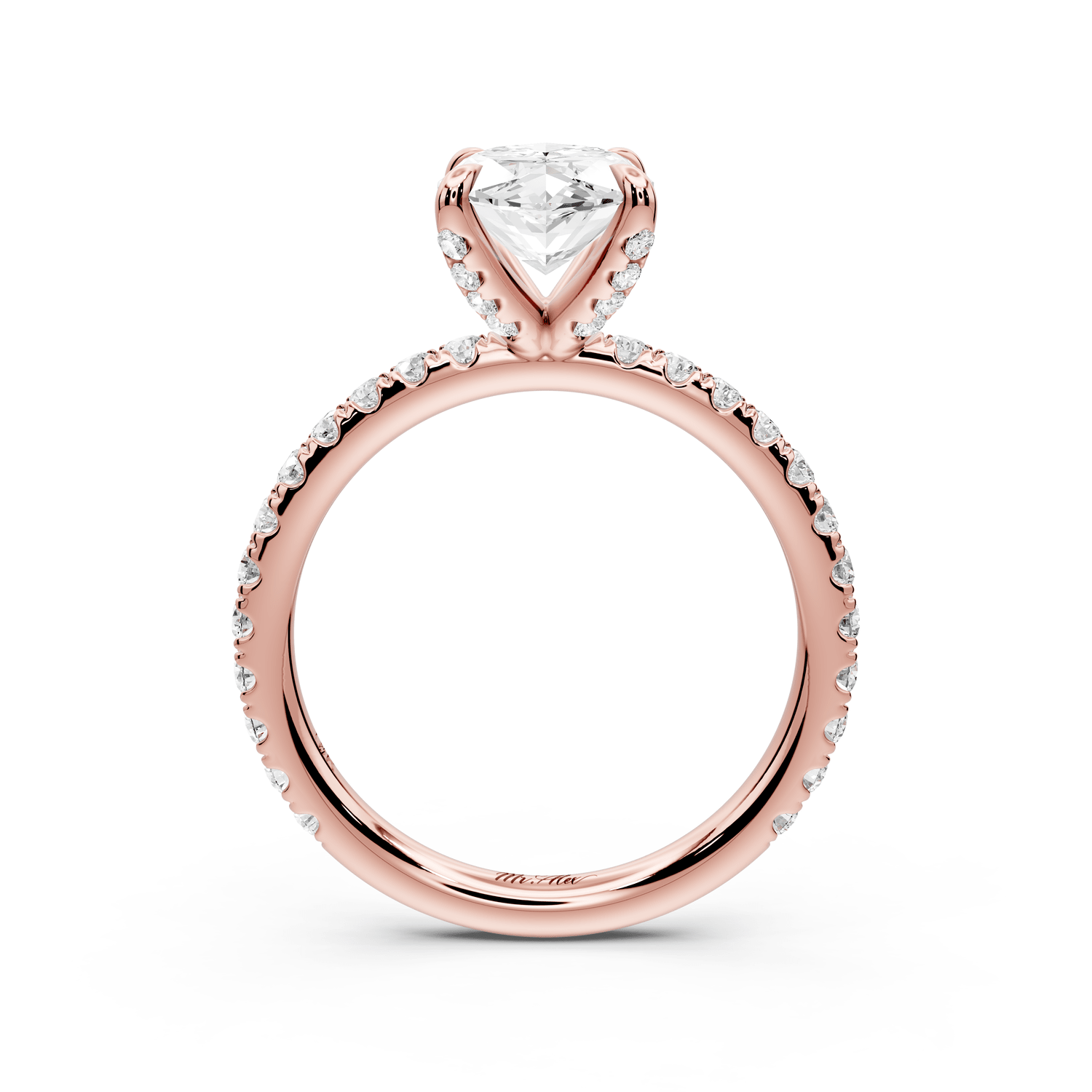 Elissa - 2ct 18k rose gold Marquise Classic Solitaire Engagement Ring with Shared-Prong Pavé Band - Mr. Alex Jewelry
