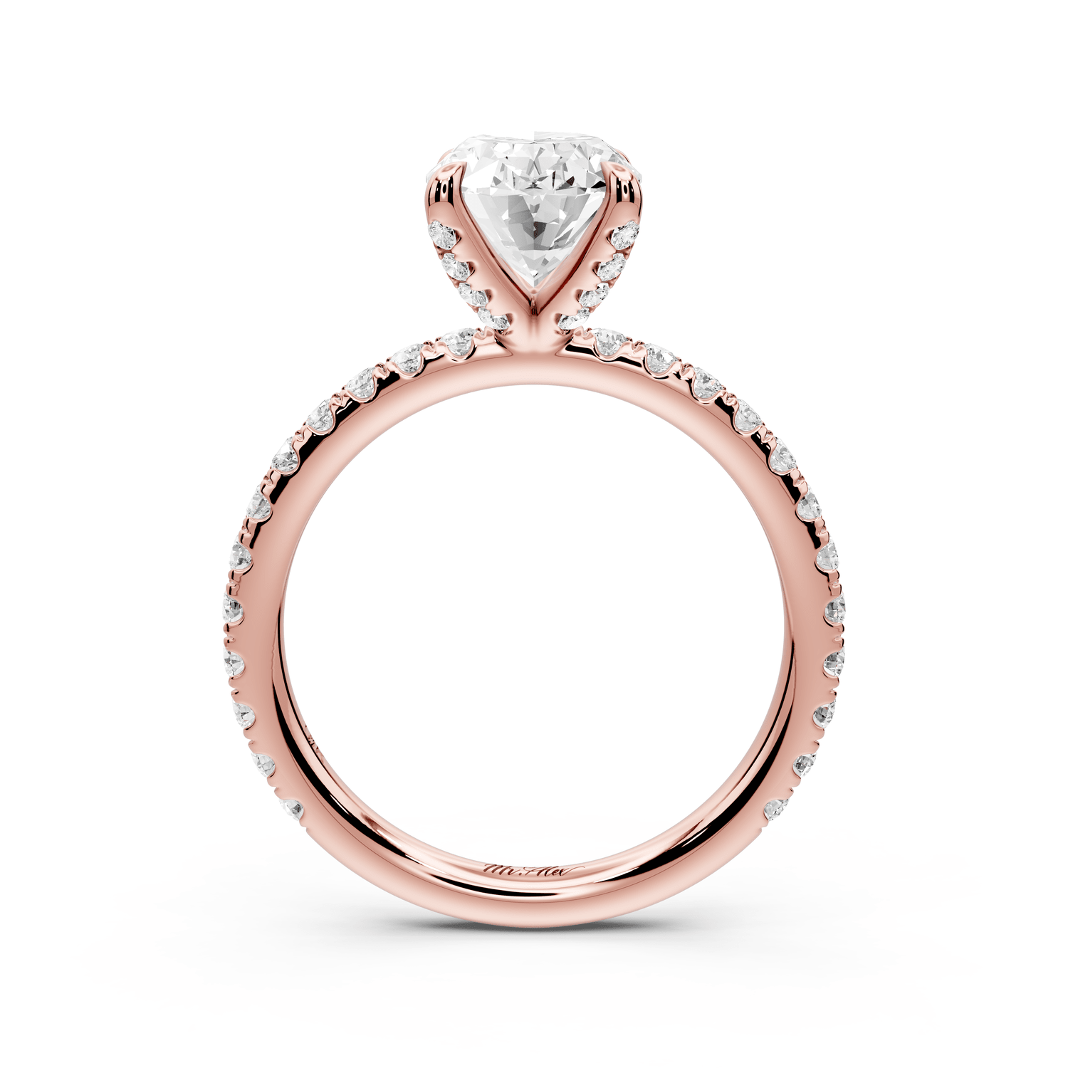 Elissa - 2ct 18k rose gold Oval Classic Solitaire Engagement Ring with Shared-Prong Pavé Band - Mr. Alex Jewelry