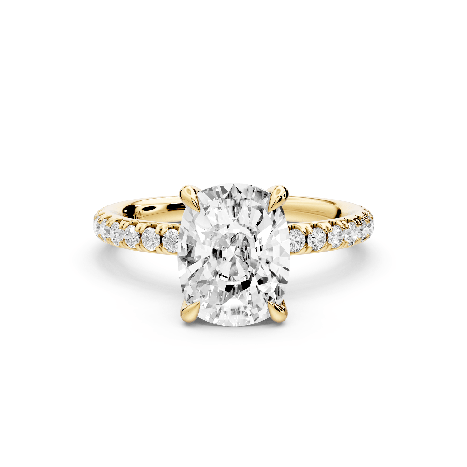Elissa - 2ct 18k yellow gold Ecushion Classic Solitaire Engagement Ring with Shared-Prong Pavé Band - Mr. Alex Jewelry