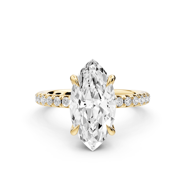 Elissa - 2ct 18k yellow gold Marquise Classic Solitaire Engagement Ring with Shared-Prong Pavé Band - Mr. Alex Jewelry