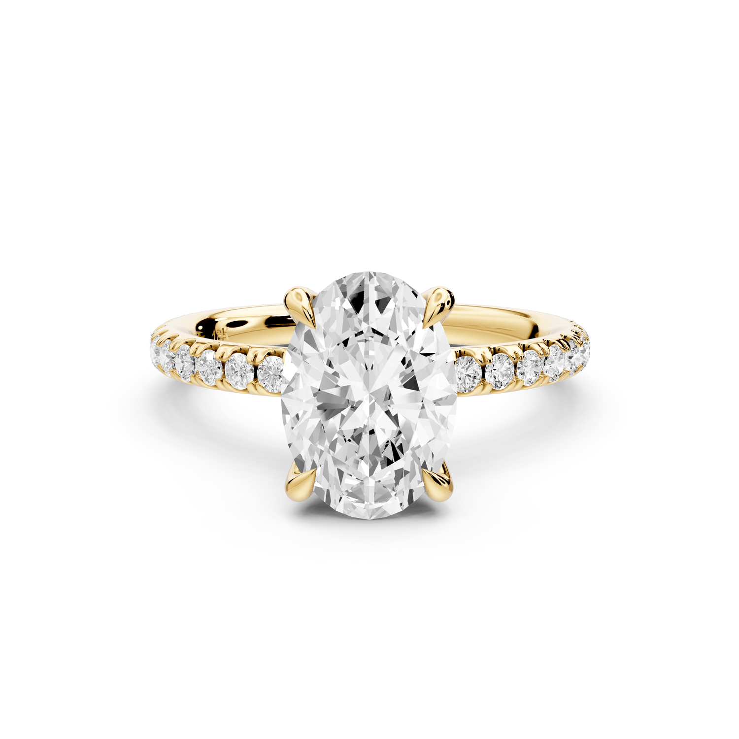 Elissa - 2ct 18k yellow gold Oval Classic Solitaire Engagement Ring with Shared-Prong Pavé Band - Mr. Alex Jewelry