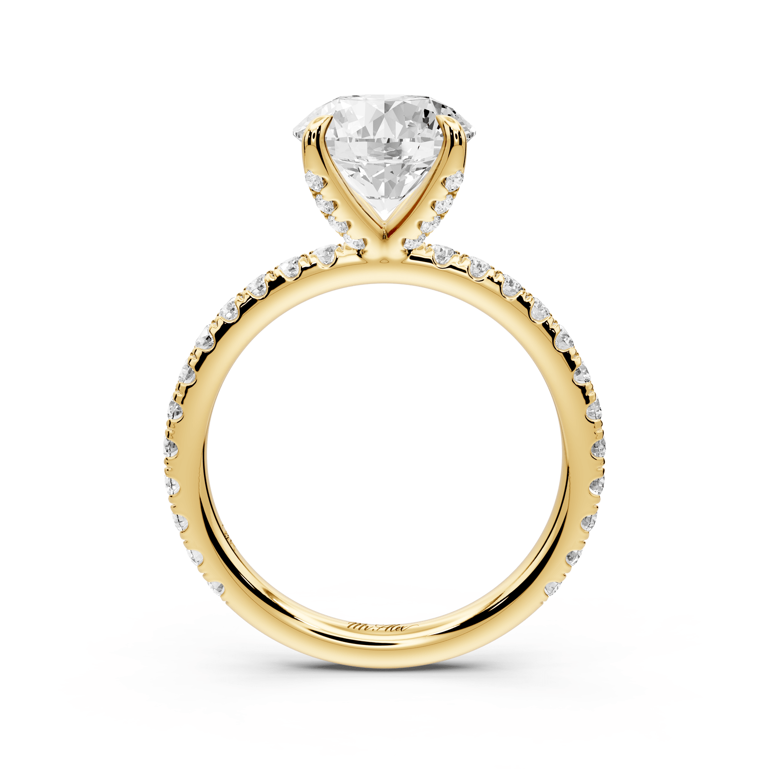 Elissa - 2ct 18k yellow gold Round Classic Solitaire Engagement Ring with Shared-Prong Pavé Band - Mr. Alex Jewelry