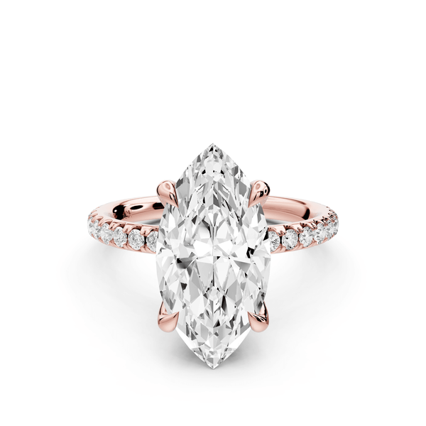 Elissa - 3ct 14k rose gold Marquise Classic Solitaire Engagement Ring with Shared-Prong Pavé Band - Mr. Alex Jewelry