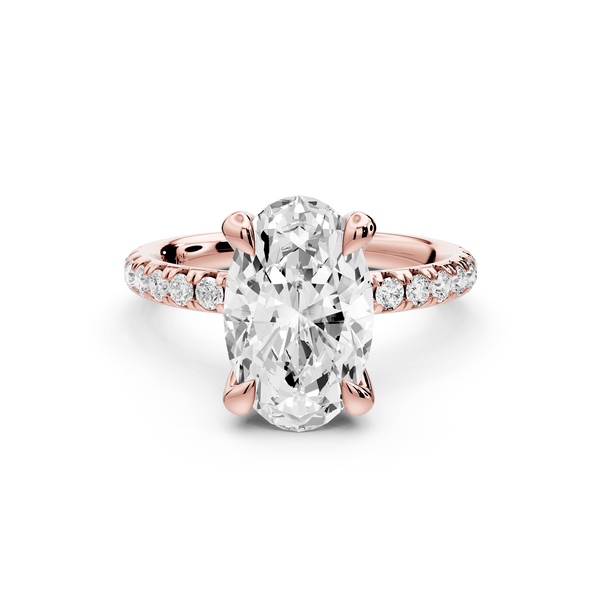 Elissa - 3ct 14k rose gold Oval Classic Solitaire Engagement Ring with Shared-Prong Pavé Band - Mr. Alex Jewelry