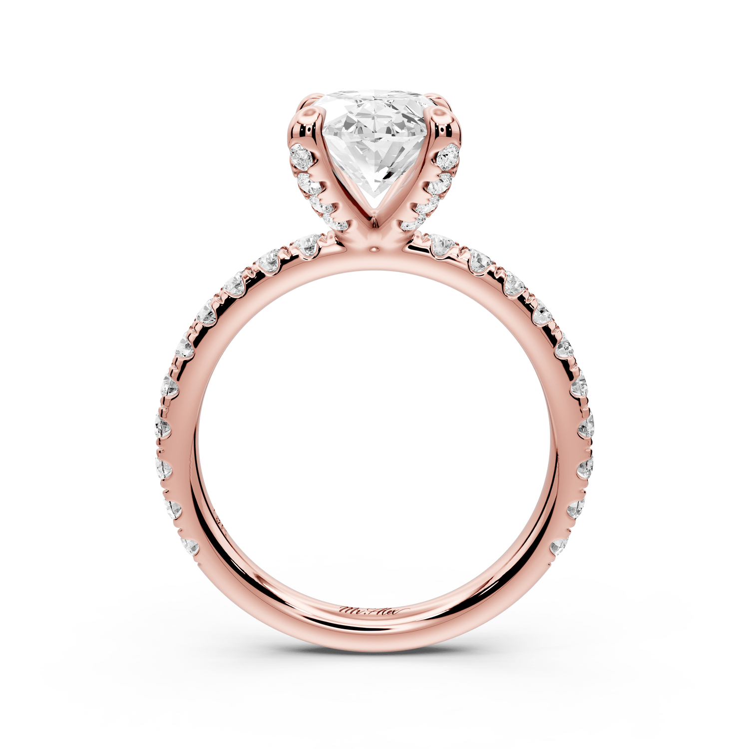 Elissa - 3ct 14k rose gold Oval Classic Solitaire Engagement Ring with Shared-Prong Pavé Band - Mr. Alex Jewelry