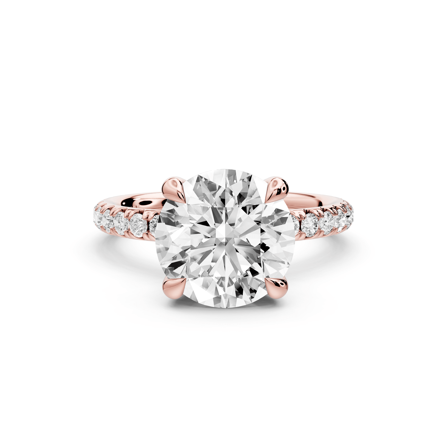 Elissa - 3ct 14k rose gold Round Classic Solitaire Engagement Ring with Shared-Prong Pavé Band - Mr. Alex Jewelry