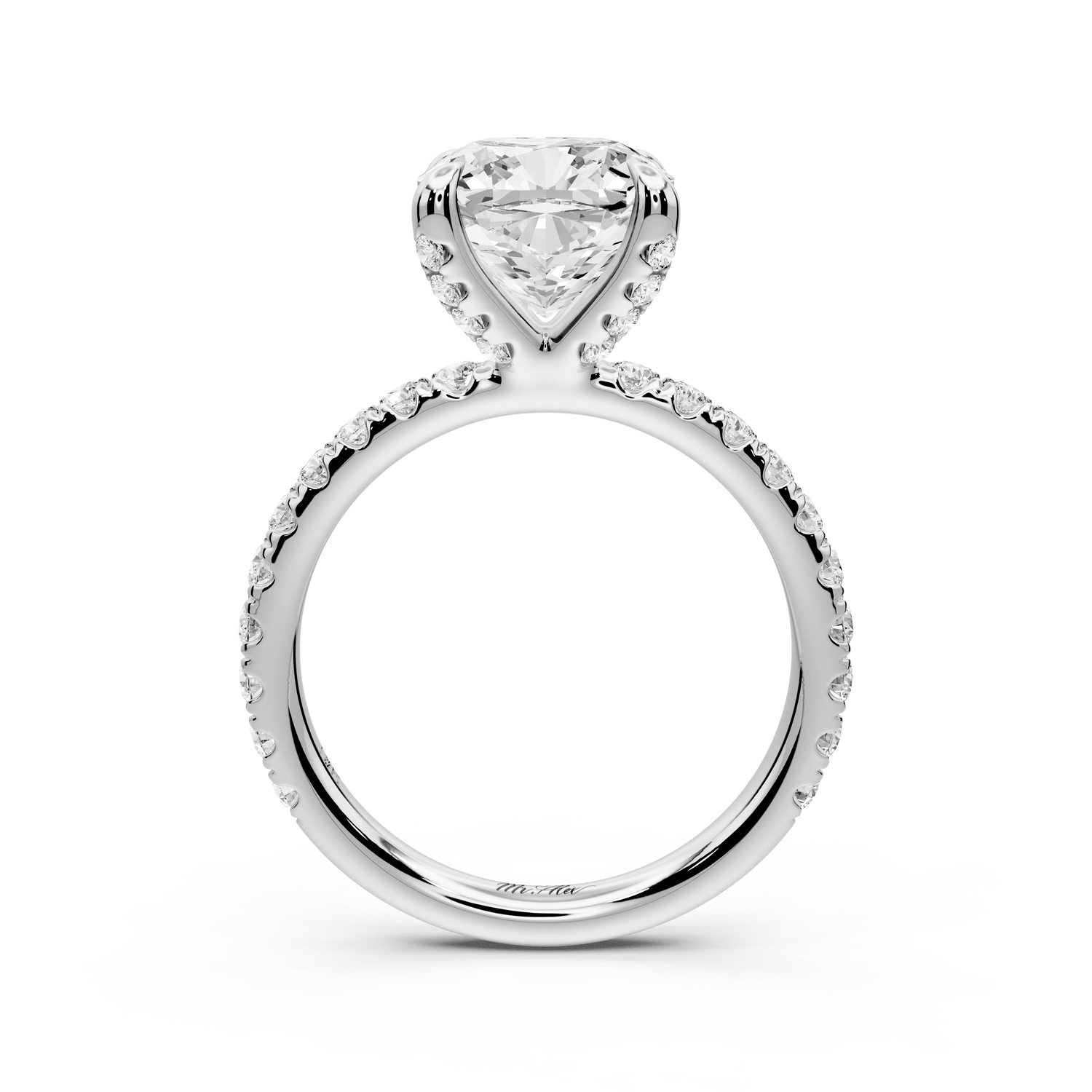Elissa - 3ct 14k white gold Cushion Classic Solitaire Engagement Ring with Shared-Prong Pavé Band - Mr. Alex Jewelry