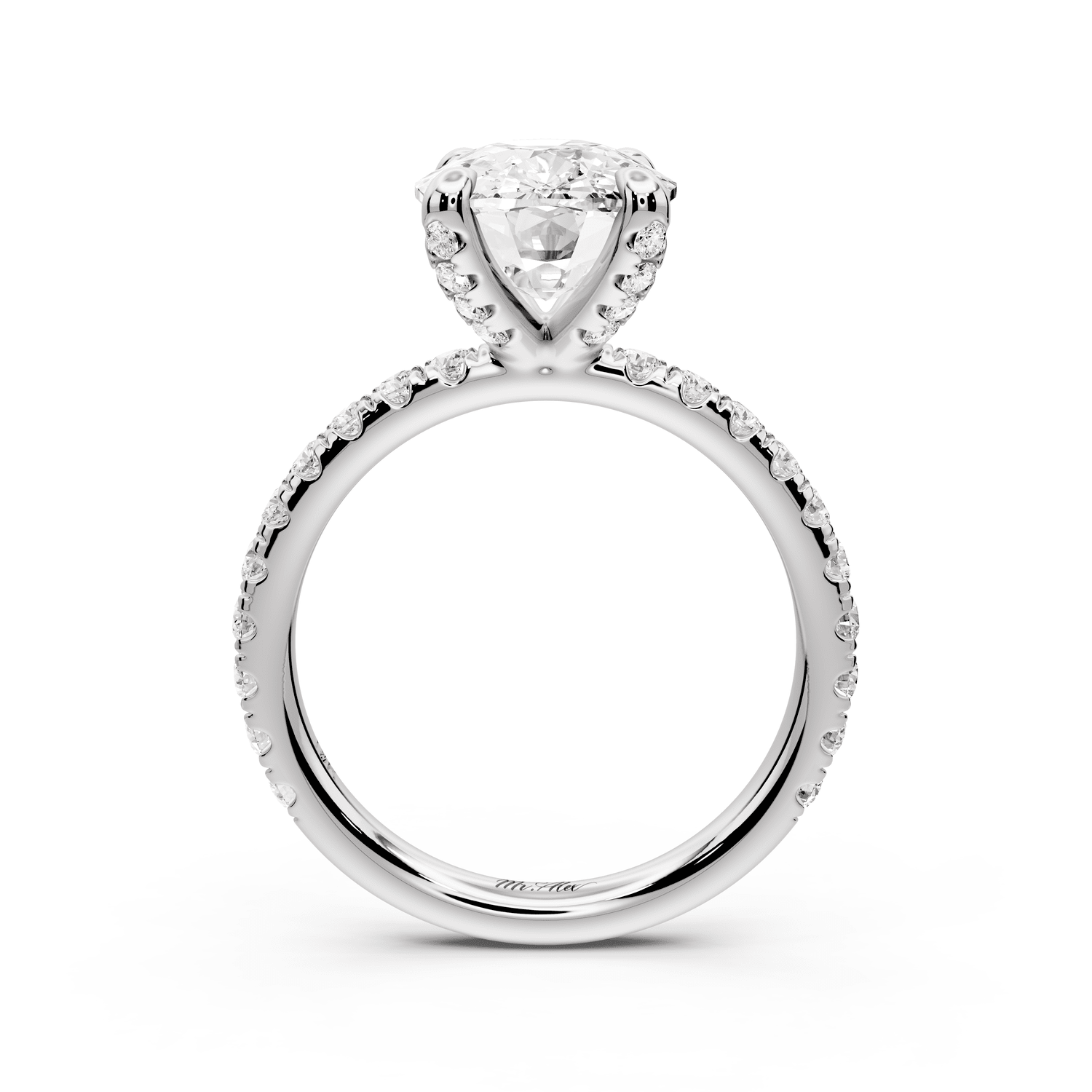 Elissa - 3ct 14k white gold Ecushion Classic Solitaire Engagement Ring with Shared-Prong Pavé Band - Mr. Alex Jewelry