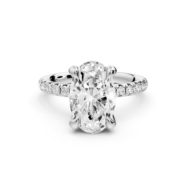 Elissa - 3ct 14k white gold Oval Classic Solitaire Engagement Ring with Shared-Prong Pavé Band - Mr. Alex Jewelry