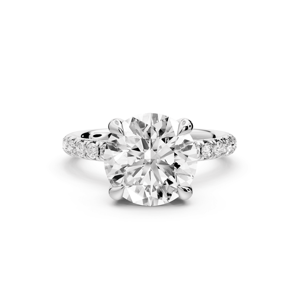 Elissa - 3ct 14k white gold Round Classic Solitaire Engagement Ring with Shared-Prong Pavé Band - Mr. Alex Jewelry