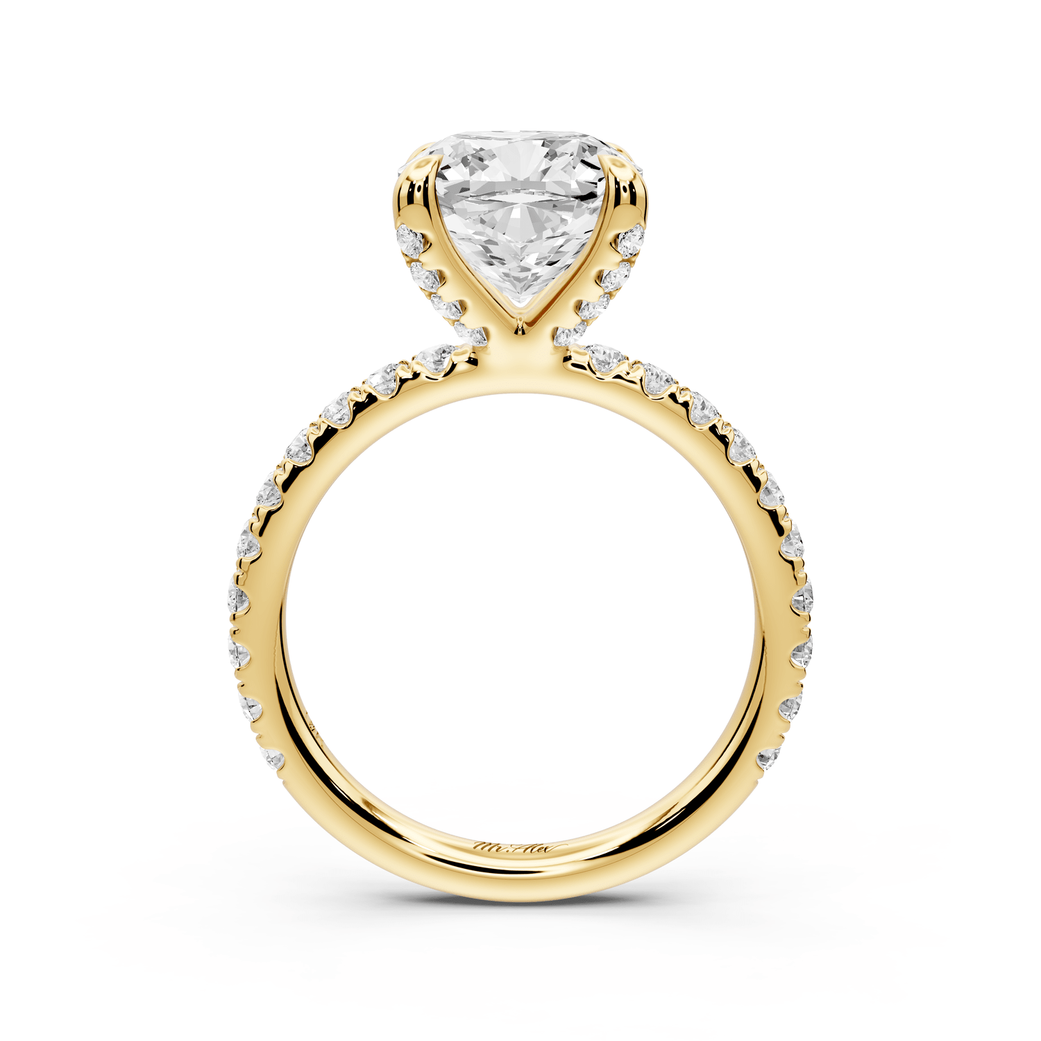 Elissa - 3ct 14k yellow gold Cushion Classic Solitaire Engagement Ring with Shared-Prong Pavé Band - Mr. Alex Jewelry