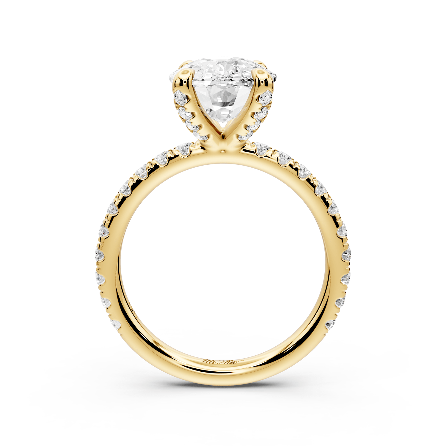 Elissa - 3ct 14k yellow gold Ecushion Classic Solitaire Engagement Ring with Shared-Prong Pavé Band - Mr. Alex Jewelry