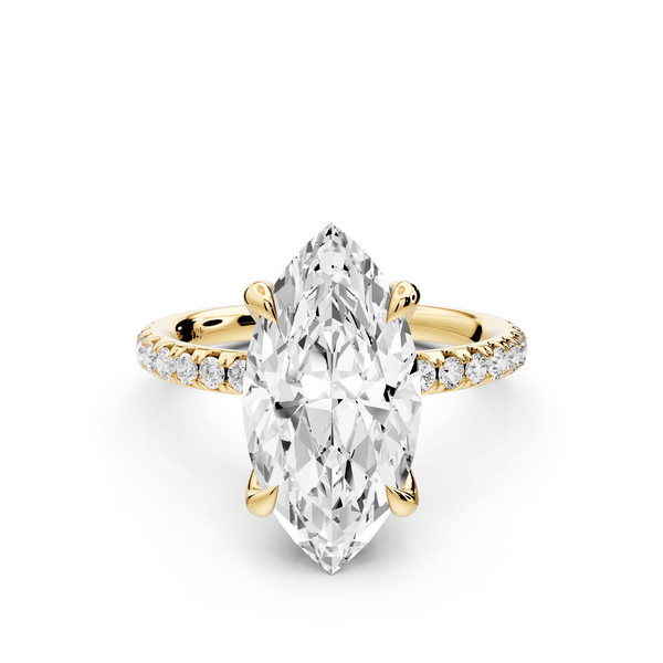 Elissa - 3ct 14k yellow gold Marquise Classic Solitaire Engagement Ring with Shared-Prong Pavé Band - Mr. Alex Jewelry
