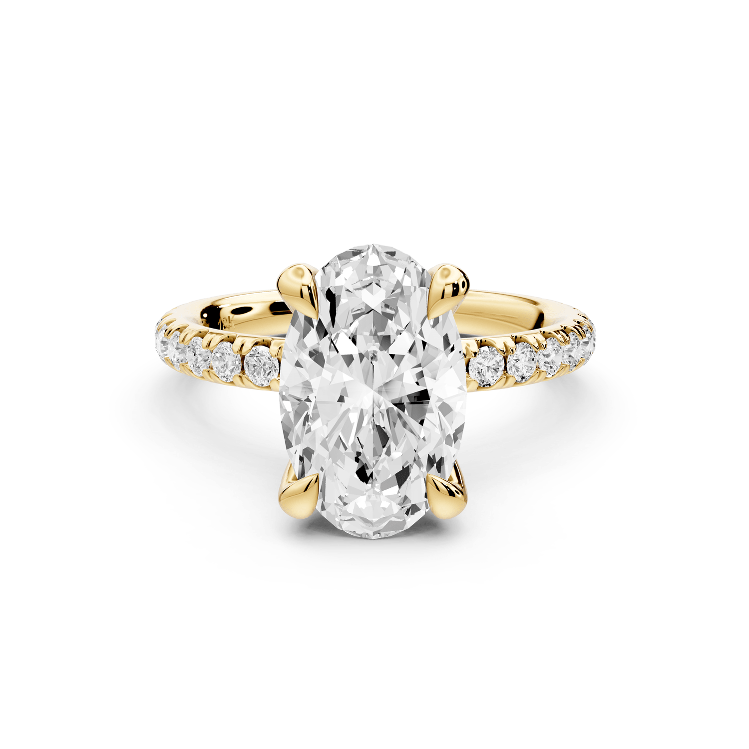 Elissa - 3ct 14k yellow gold Oval Classic Solitaire Engagement Ring with Shared-Prong Pavé Band - Mr. Alex Jewelry