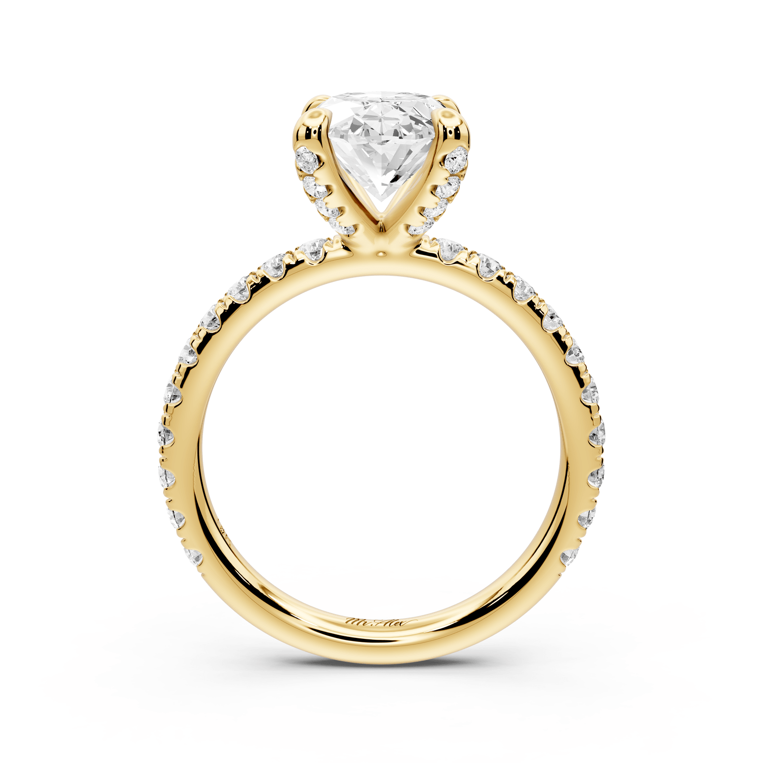 Elissa - 3ct 14k yellow gold Oval Classic Solitaire Engagement Ring with Shared-Prong Pavé Band - Mr. Alex Jewelry