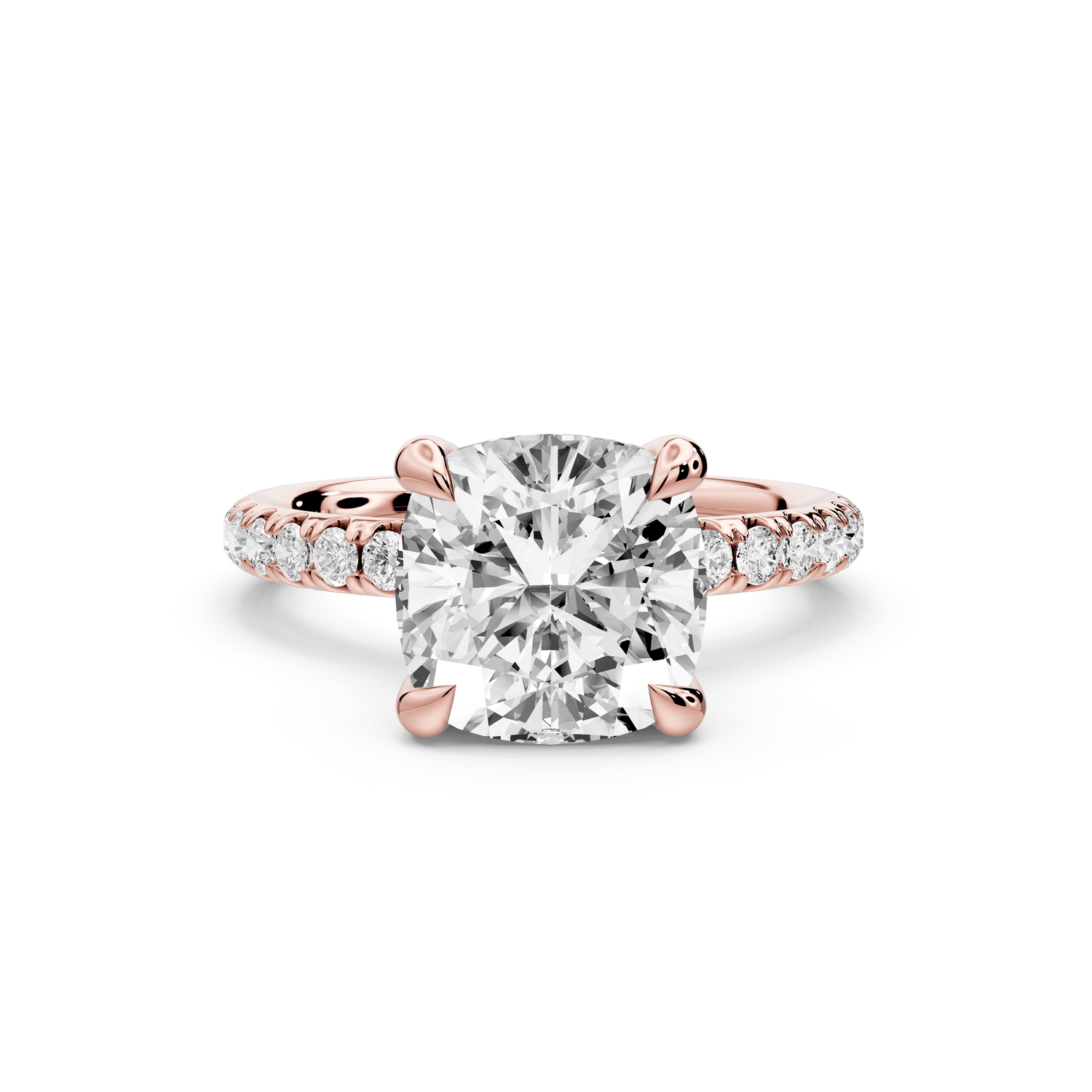 Elissa - 3ct 18k rose gold Cushion Classic Solitaire Engagement Ring with Shared-Prong Pavé Band - Mr. Alex Jewelry