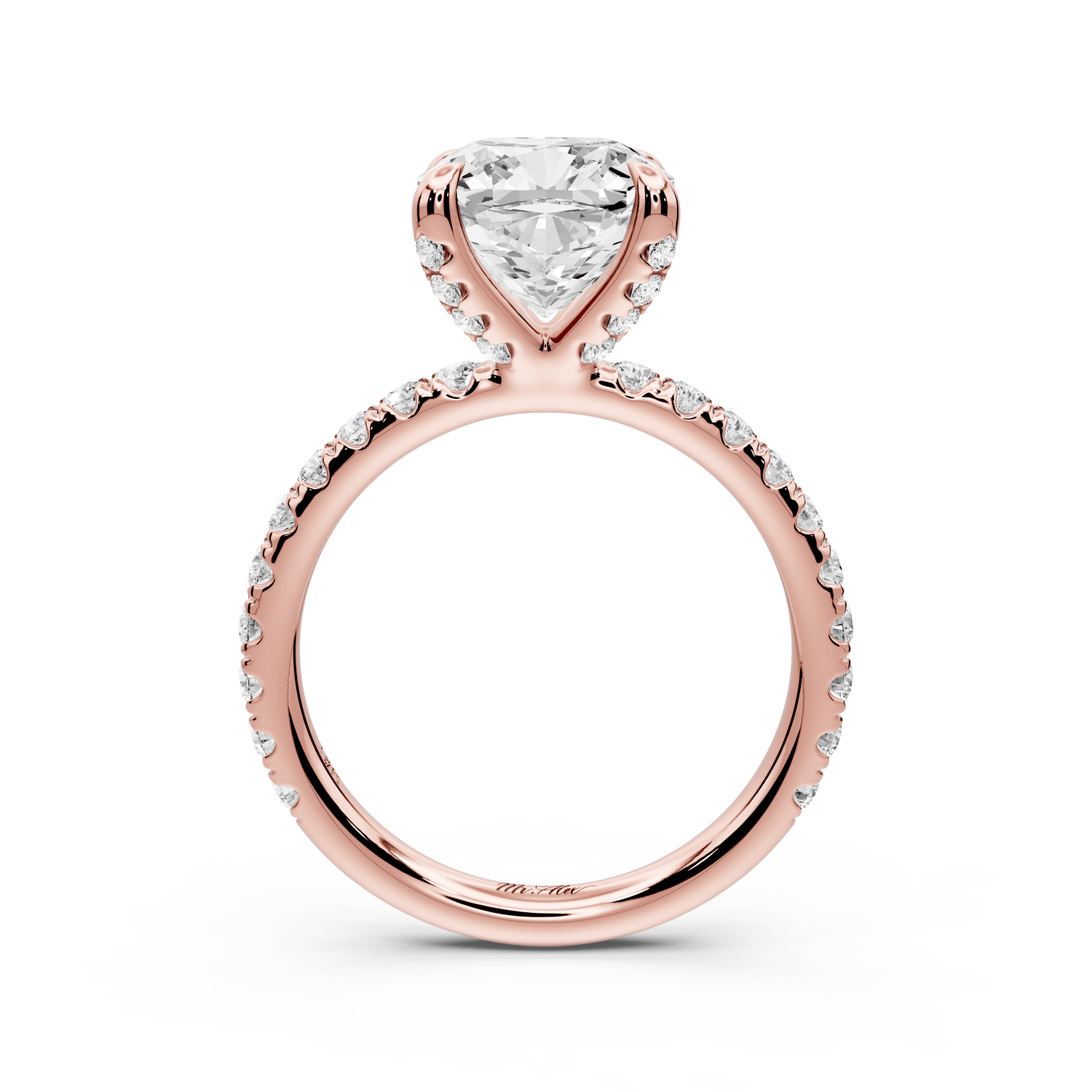 Elissa - 3ct 18k rose gold Cushion Classic Solitaire Engagement Ring with Shared-Prong Pavé Band - Mr. Alex Jewelry