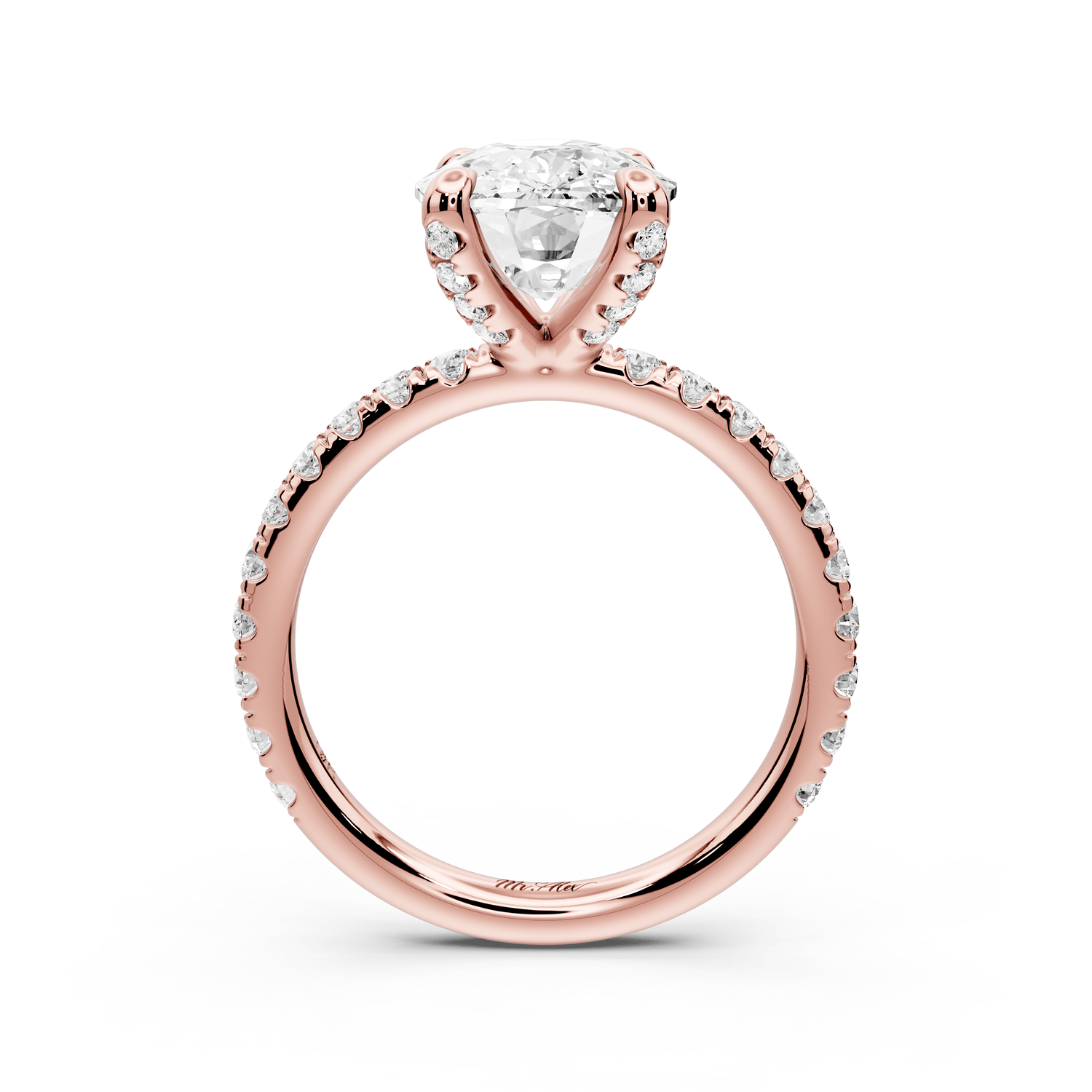 Elissa - 3ct 18k rose gold Ecushion Classic Solitaire Engagement Ring with Shared-Prong Pavé Band - Mr. Alex Jewelry