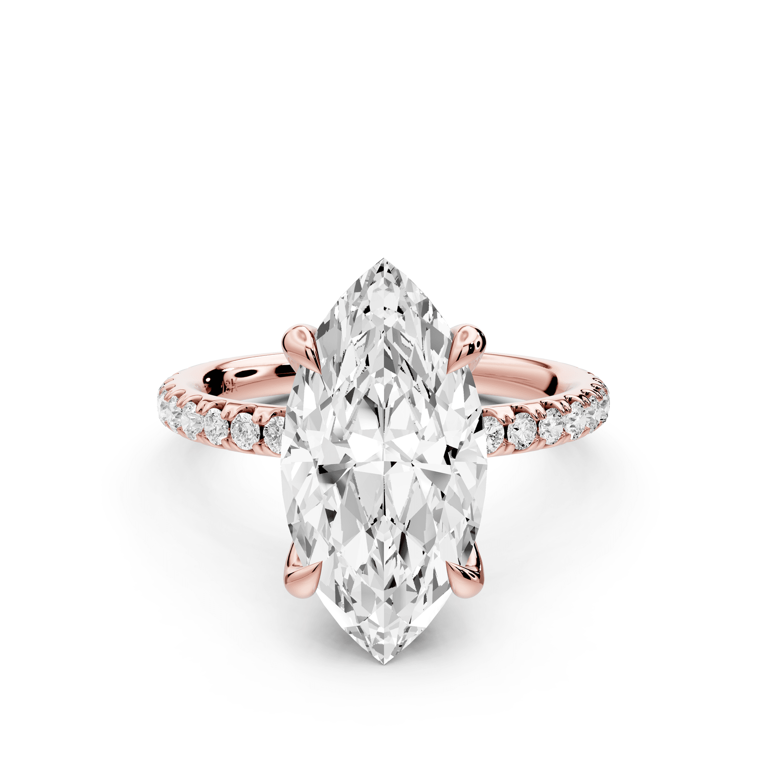Elissa - 3ct 18k rose gold Marquise Classic Solitaire Engagement Ring with Shared-Prong Pavé Band - Mr. Alex Jewelry