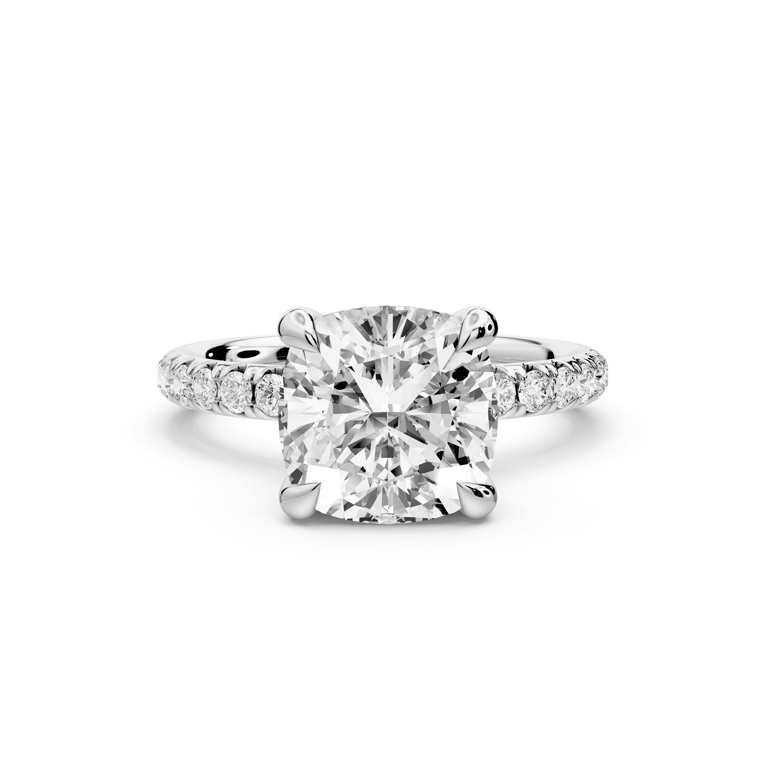 Elissa - 3ct 18k white gold Cushion Classic Solitaire Engagement Ring with Shared-Prong Pavé Band - Mr. Alex Jewelry